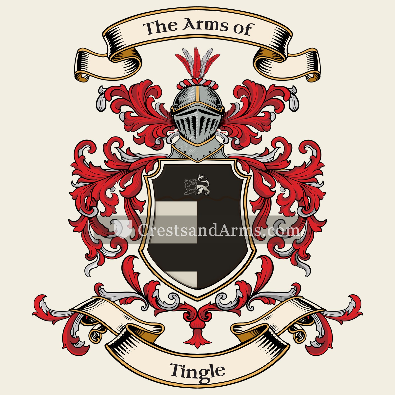 The Tingle coat of arms, drawn from the recorded blazon