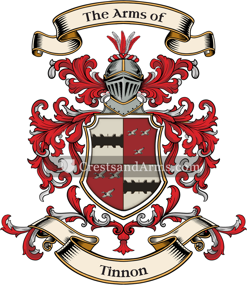 The Tinnon coat of arms, drawn from the recorded blazon