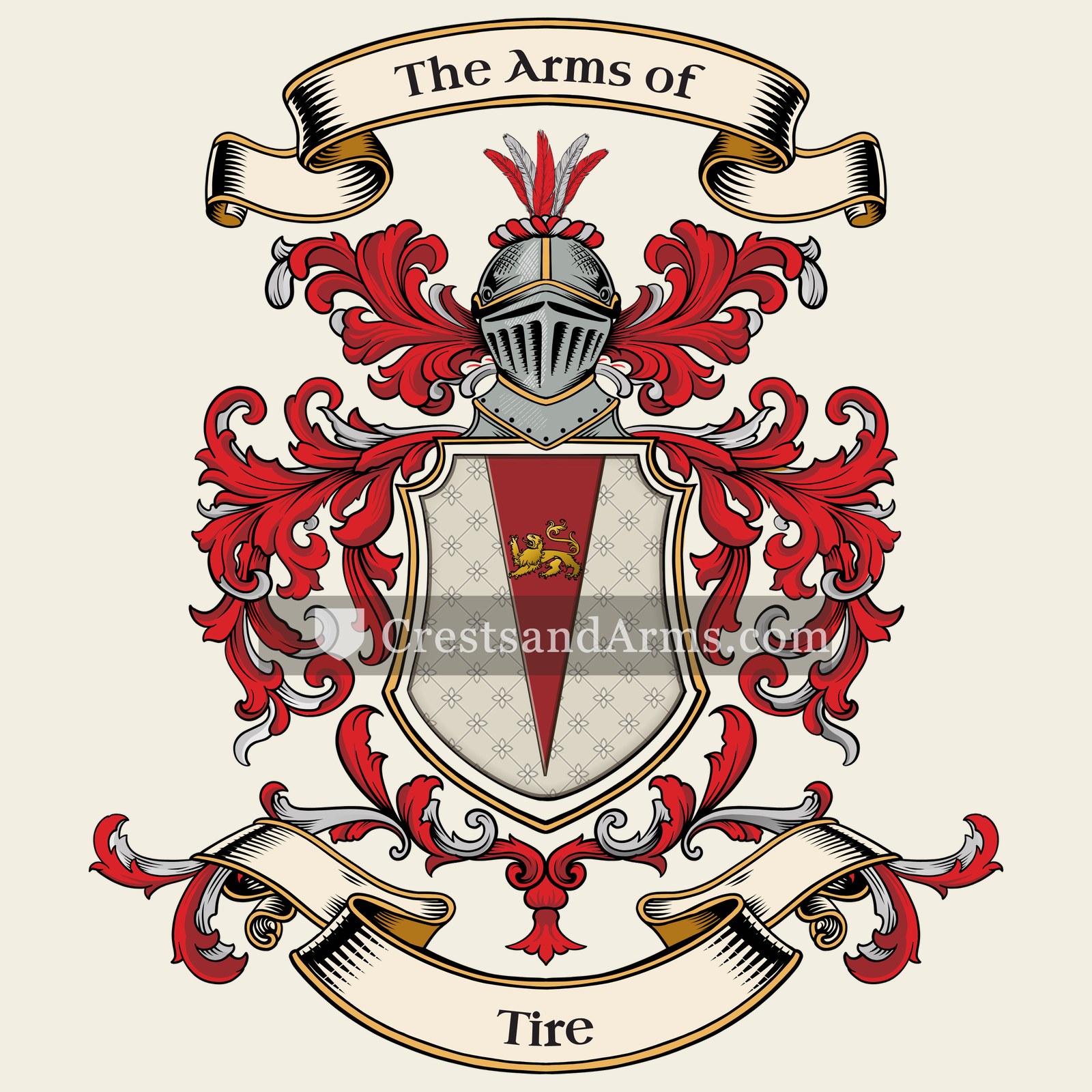 The Tire coat of arms, drawn from the recorded blazon