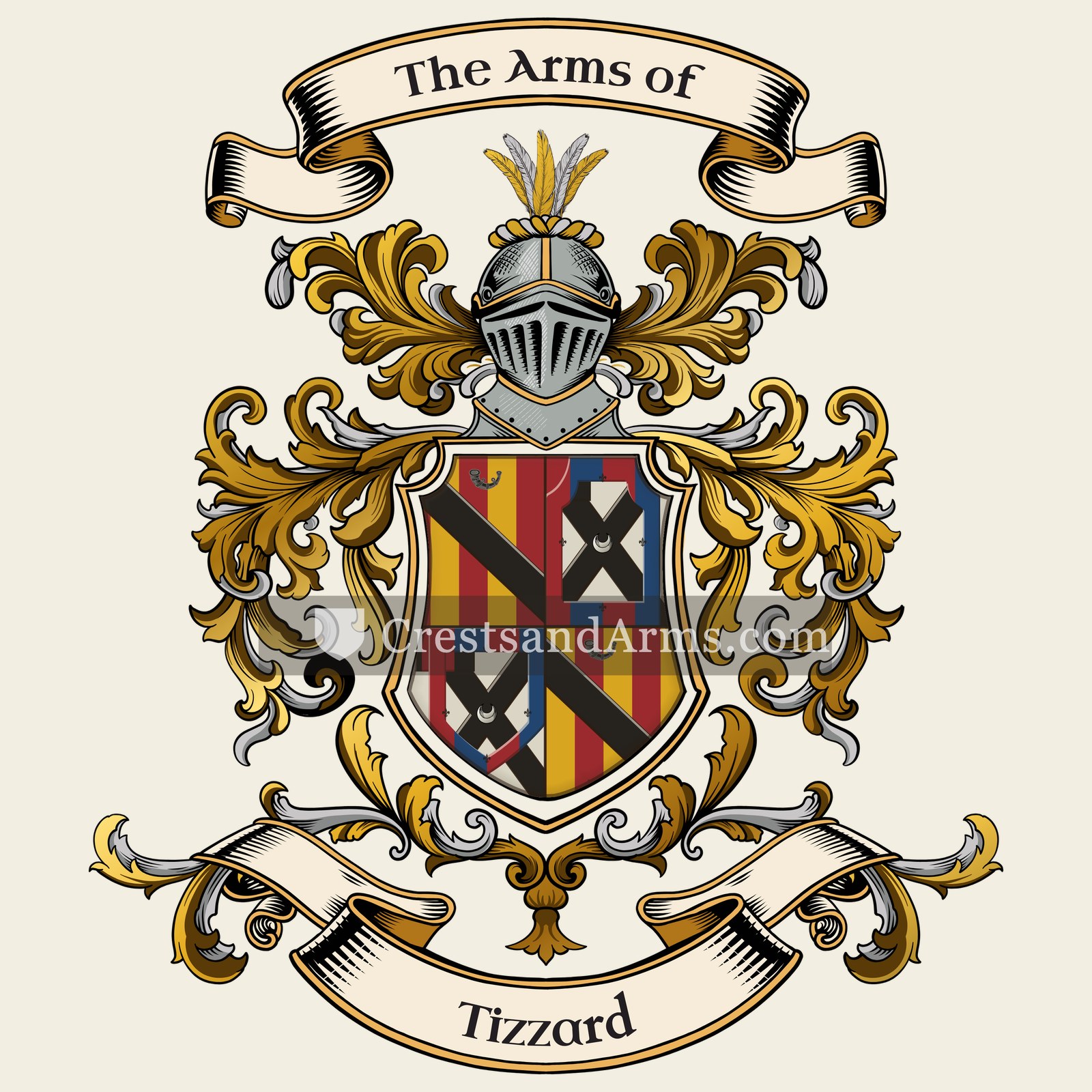 The Tizzard coat of arms, drawn from the recorded blazon