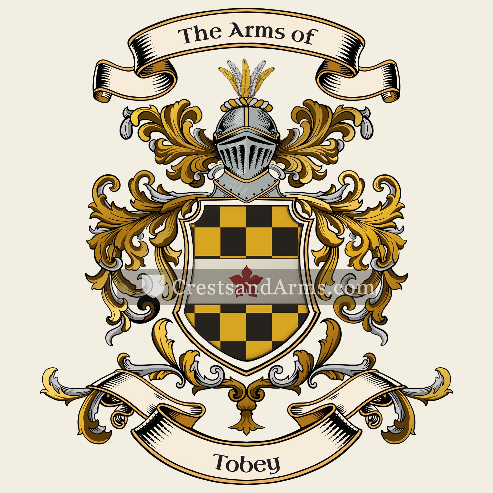 The Tobey coat of arms, drawn from the recorded blazon