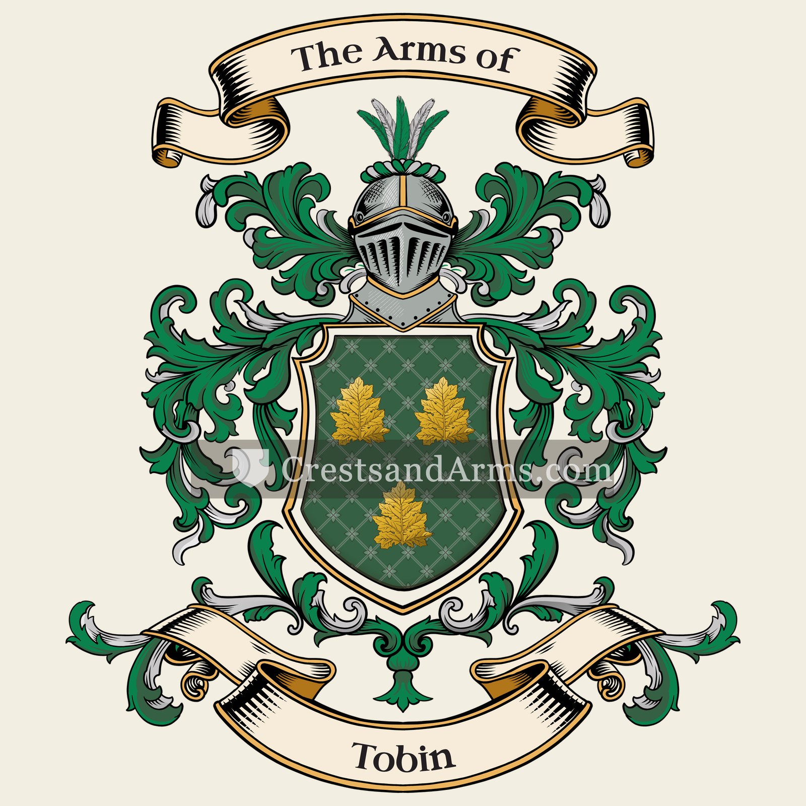 The Tobin coat of arms, drawn from the recorded blazon