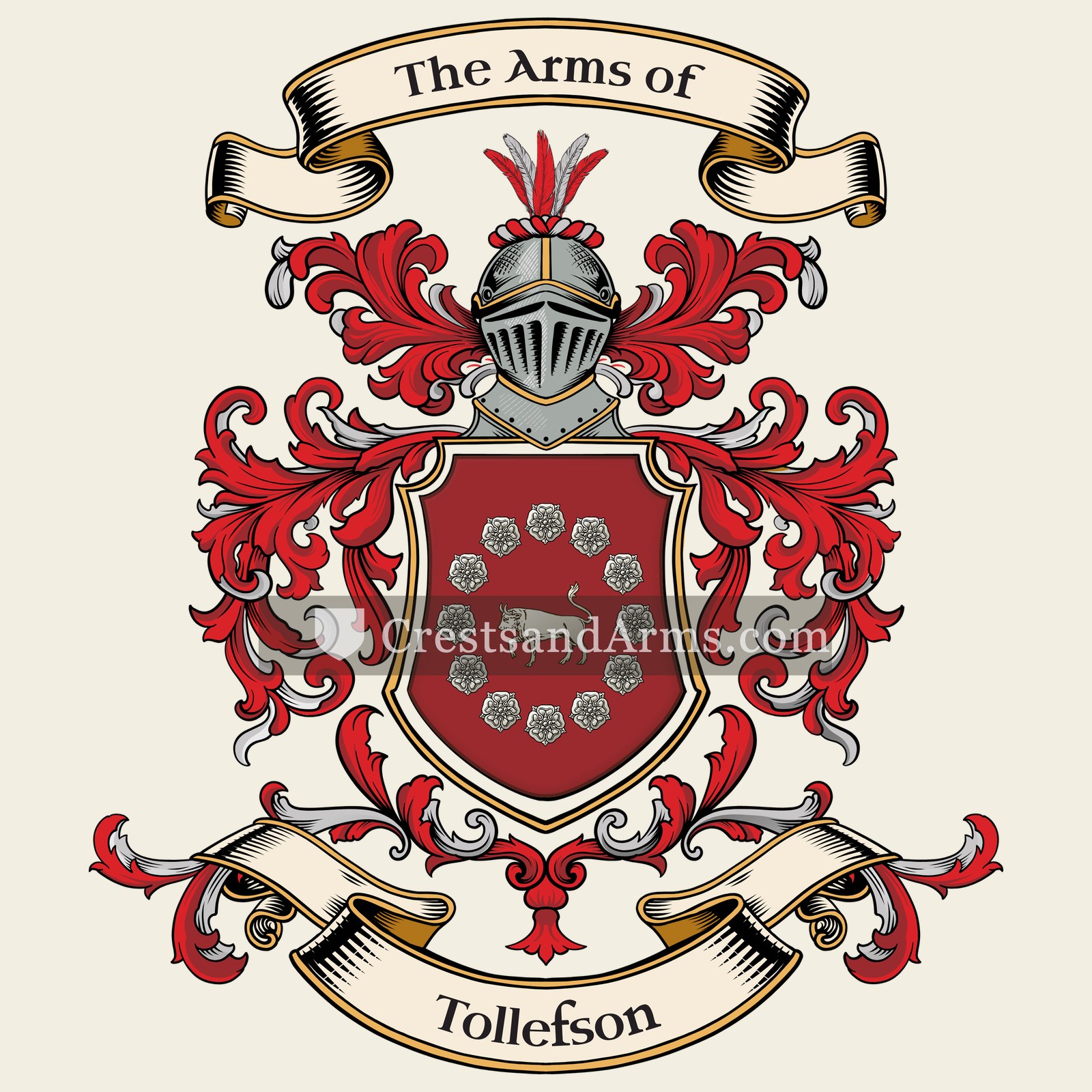 The Tollefson coat of arms, drawn from the recorded blazon
