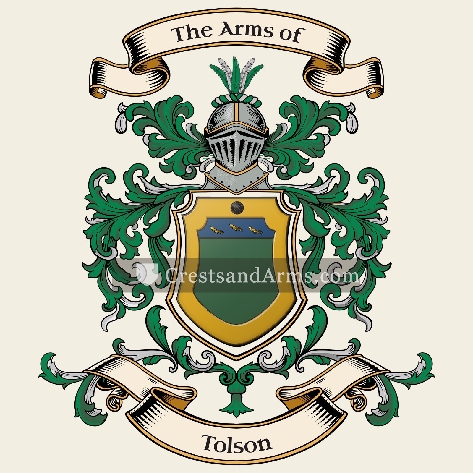 The Tolson coat of arms, drawn from the recorded blazon
