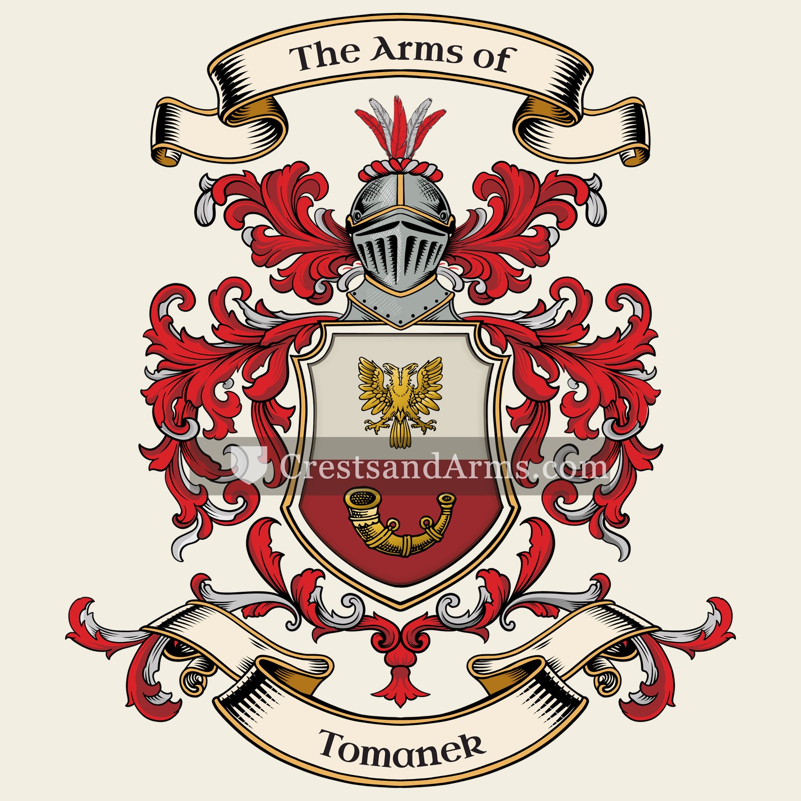 The Tomanek coat of arms, drawn from the recorded blazon