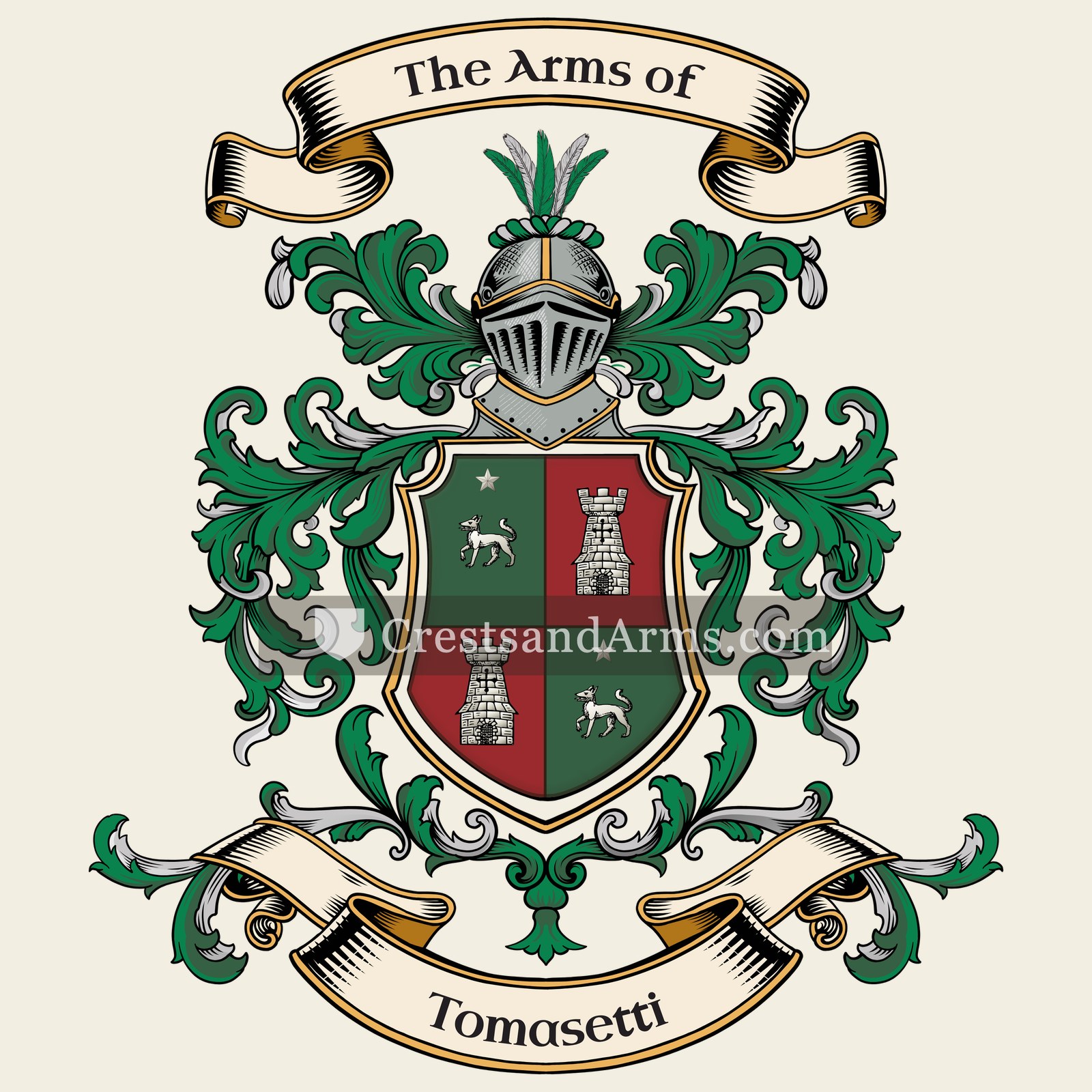 The Tomasetti coat of arms, drawn from the recorded blazon