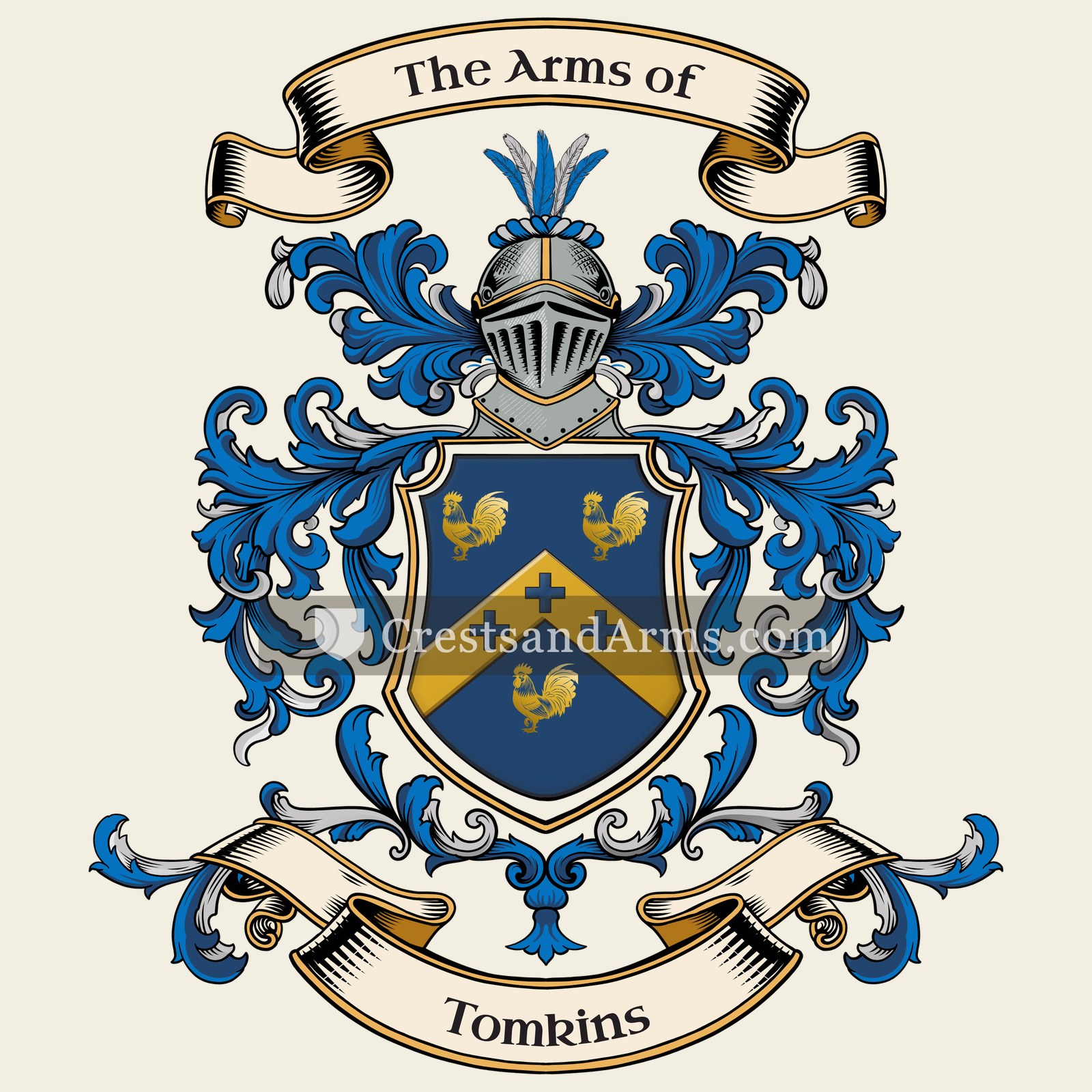 The Tomkins coat of arms, drawn from the recorded blazon