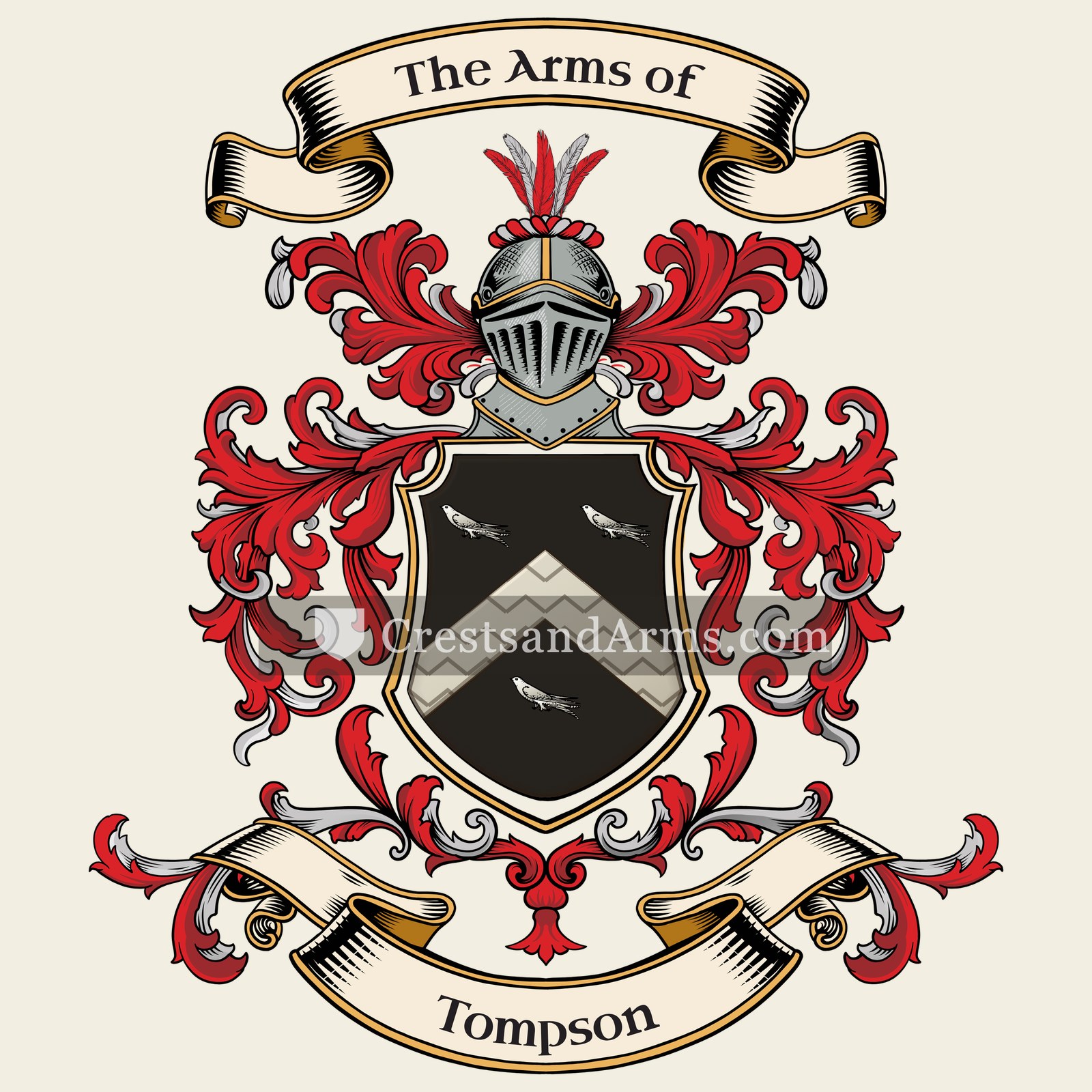 The Tompson coat of arms, drawn from the recorded blazon