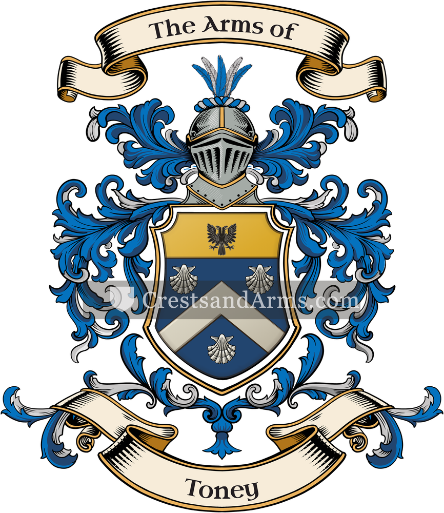 The Toney coat of arms, drawn from the recorded blazon