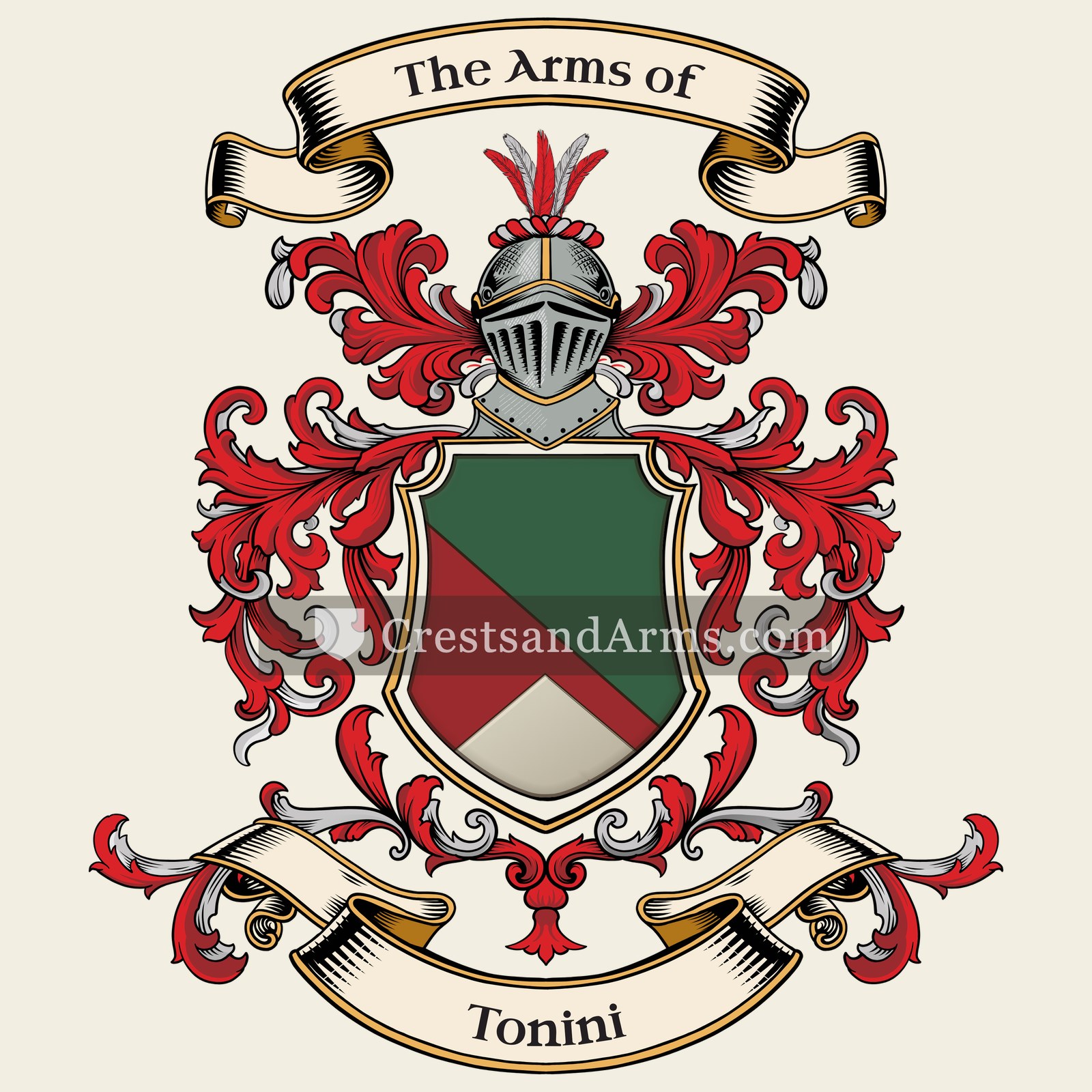 The Tonini coat of arms, drawn from the recorded blazon