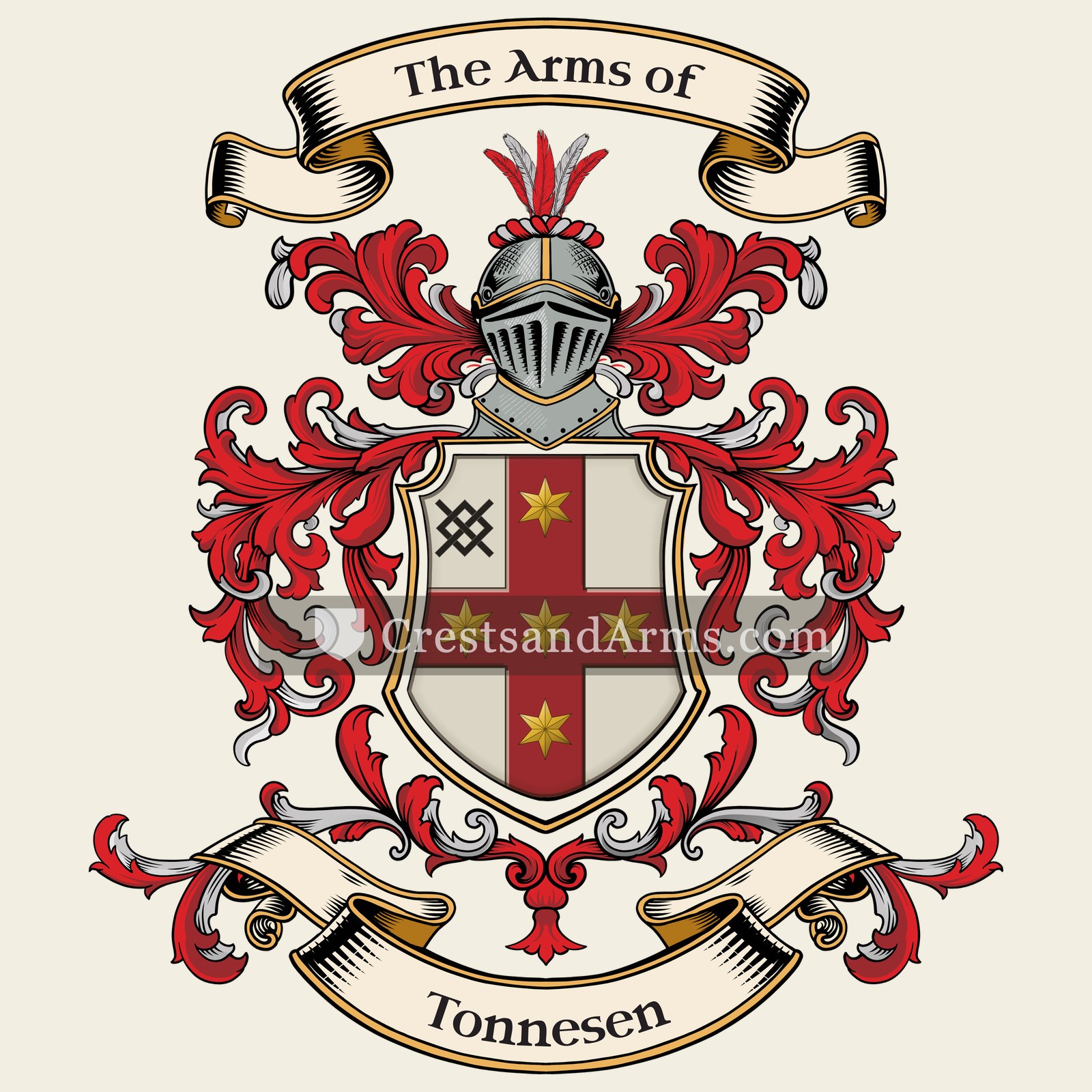 The Tonnesen coat of arms, drawn from the recorded blazon