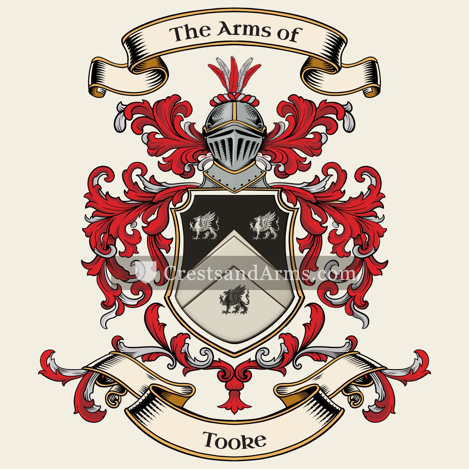The Tooke coat of arms, drawn from the recorded blazon