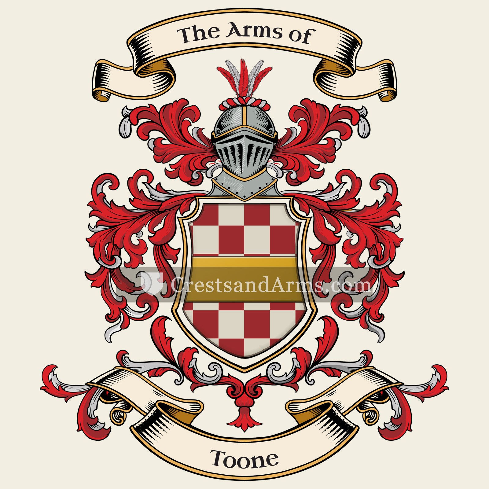 The Toone coat of arms, drawn from the recorded blazon