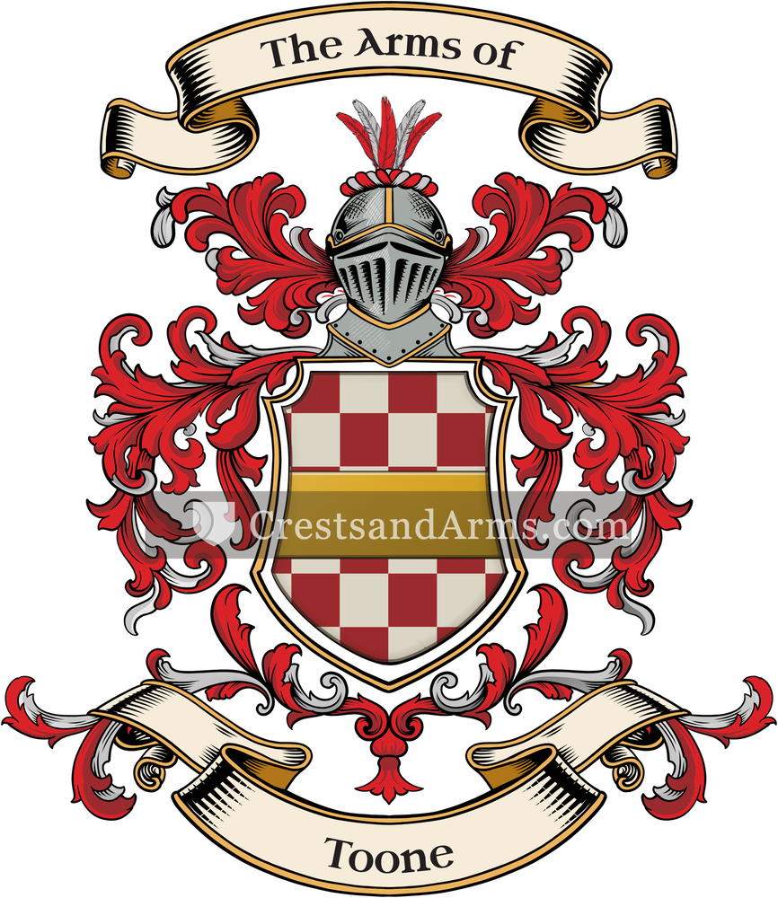The Toone coat of arms, drawn from the recorded blazon