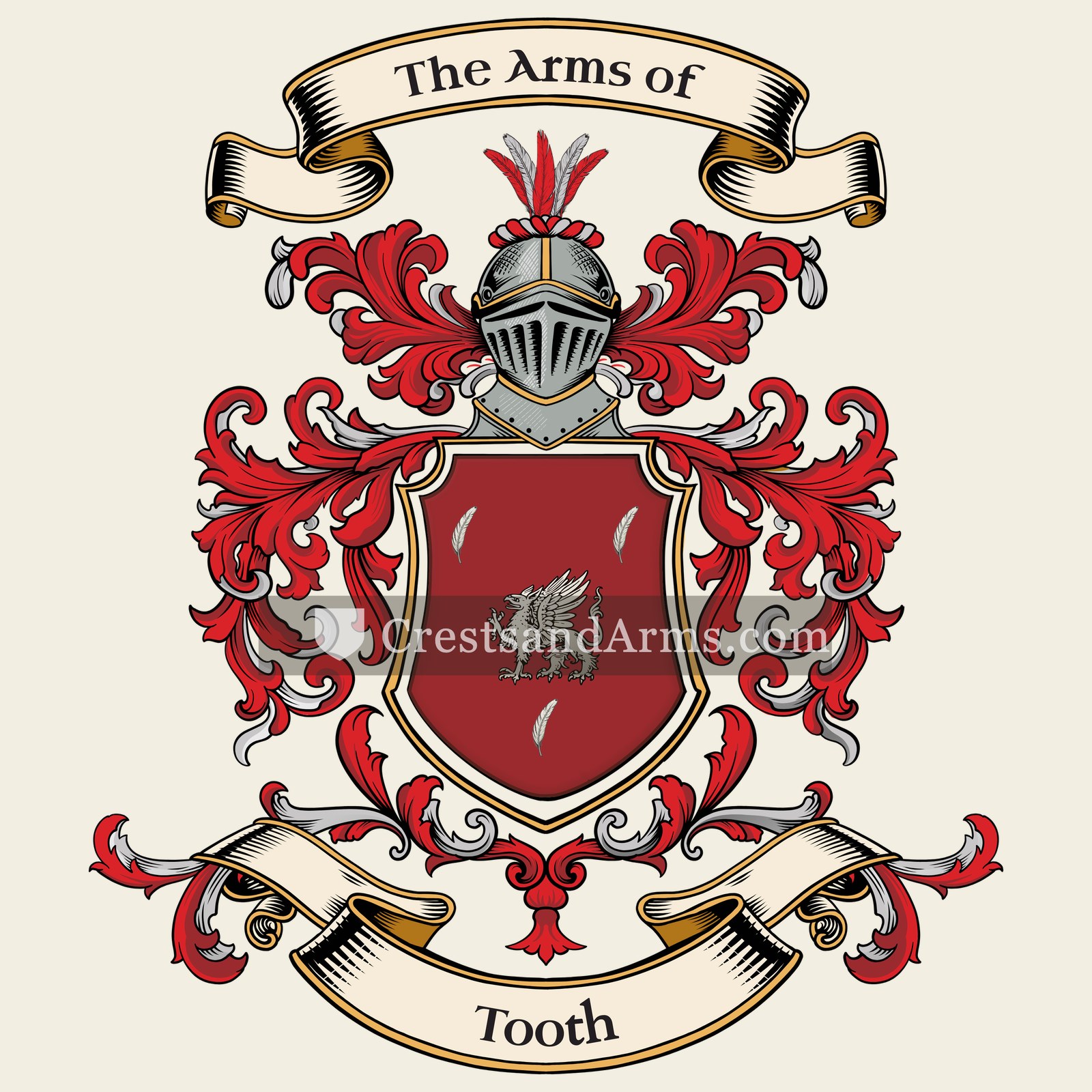 The Tooth coat of arms, drawn from the recorded blazon