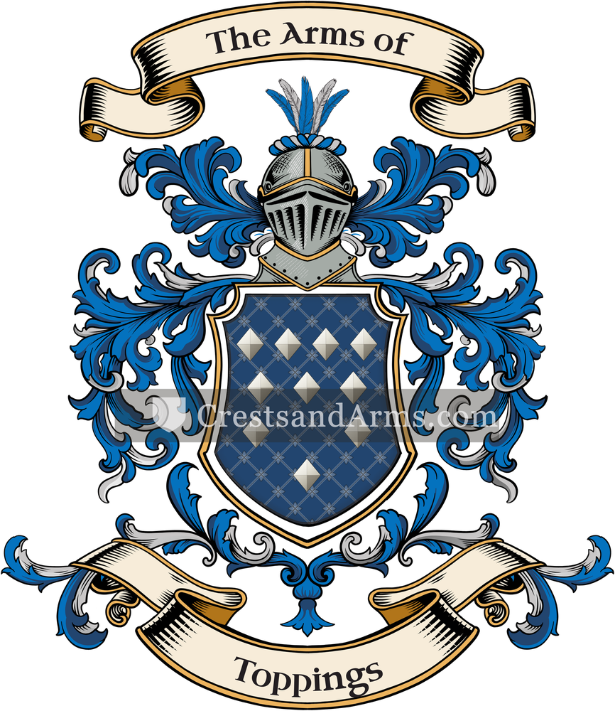 The Toppings coat of arms, drawn from the recorded blazon
