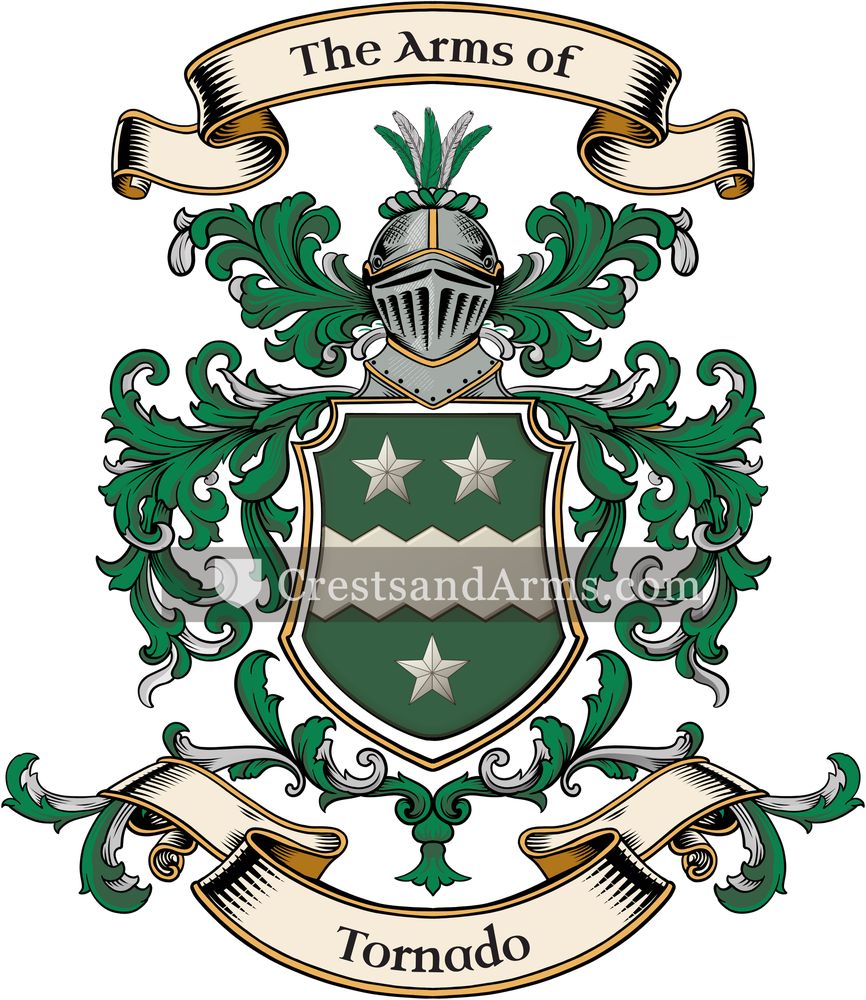 The Tornado coat of arms, drawn from the recorded blazon