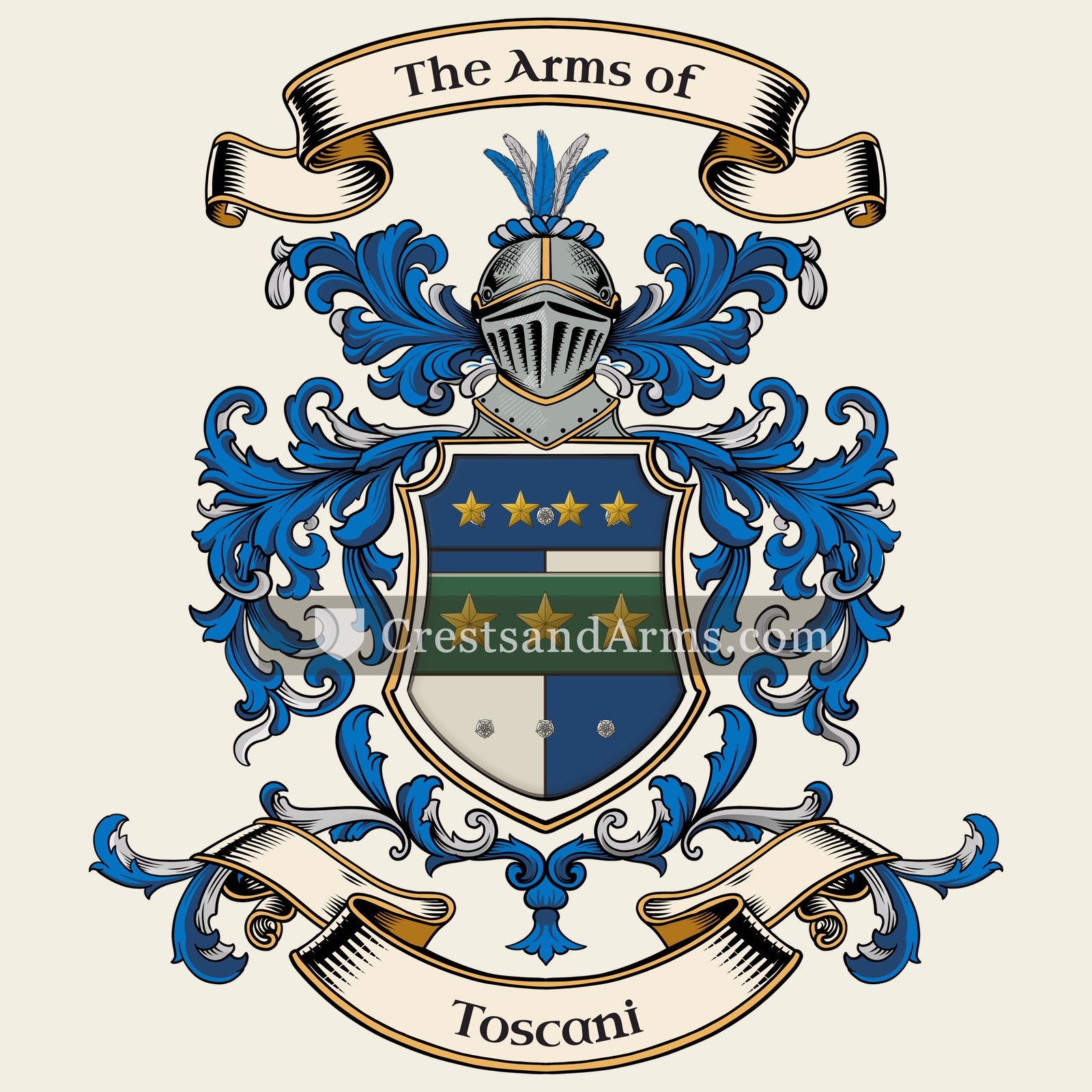 The Toscani coat of arms, drawn from the recorded blazon