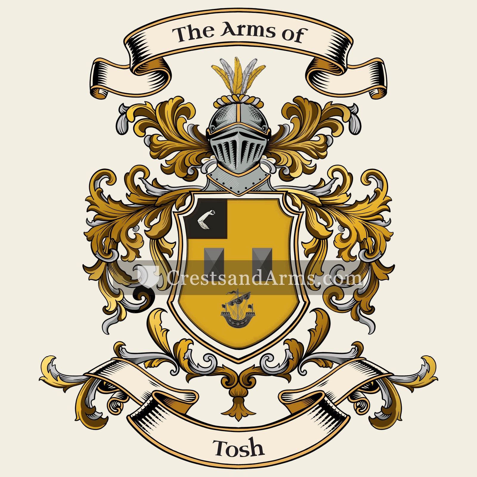 The Tosh coat of arms, drawn from the recorded blazon