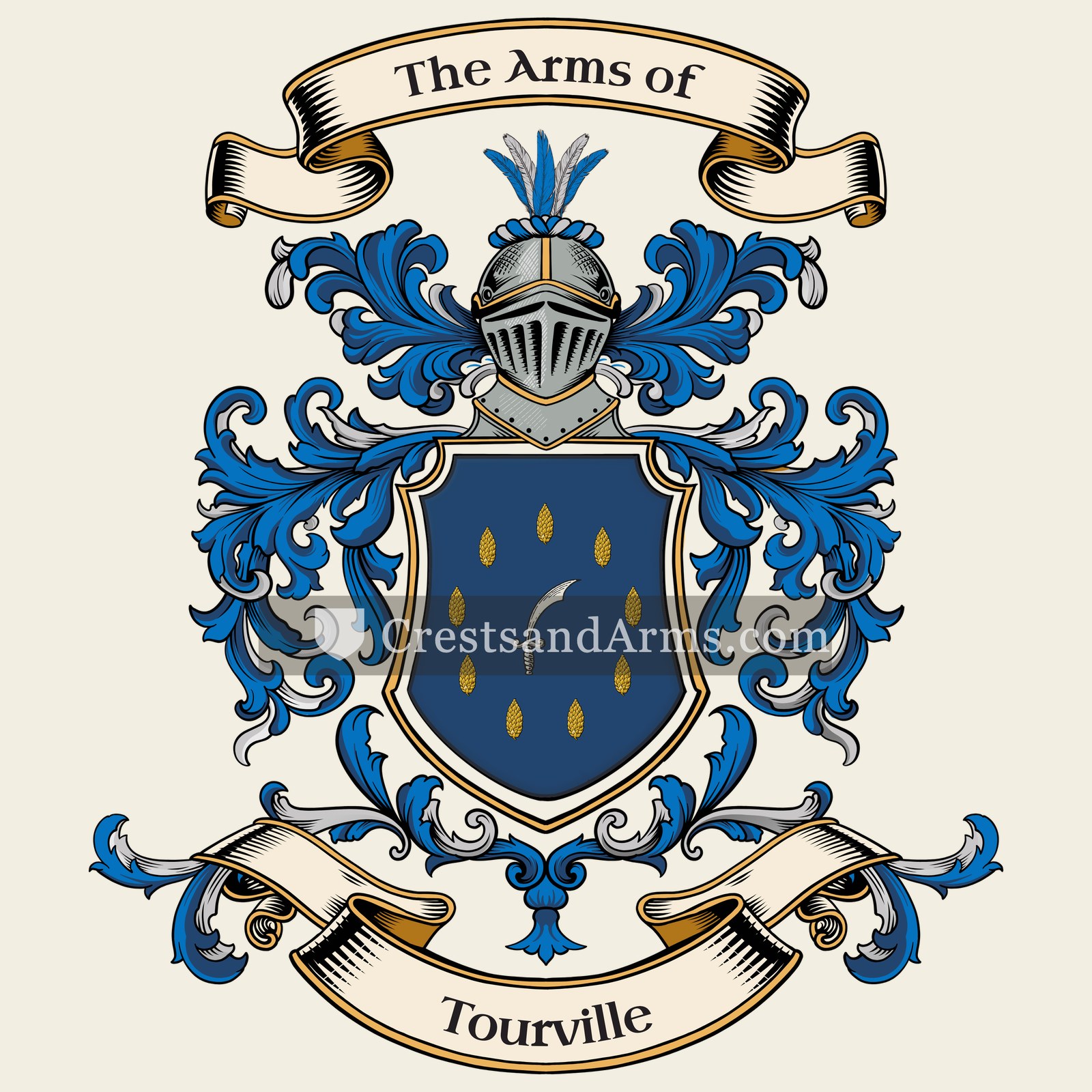The Tourville coat of arms, drawn from the recorded blazon