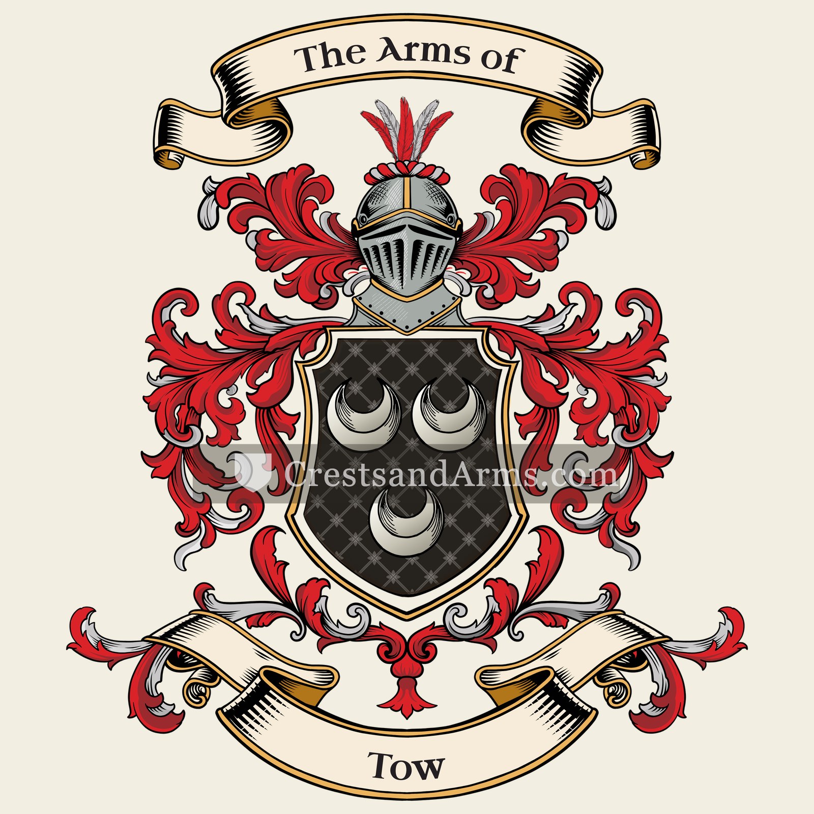 The Tow coat of arms, drawn from the recorded blazon