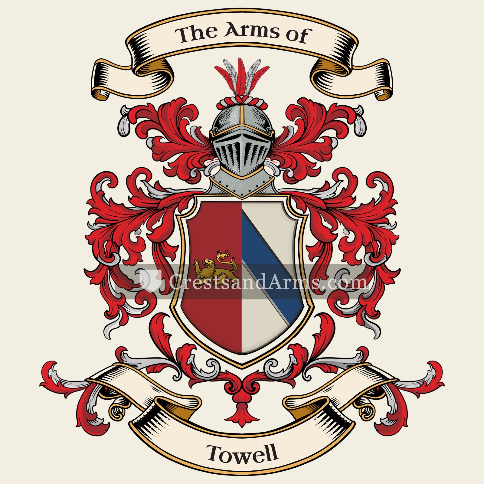 The Towell coat of arms, drawn from the recorded blazon