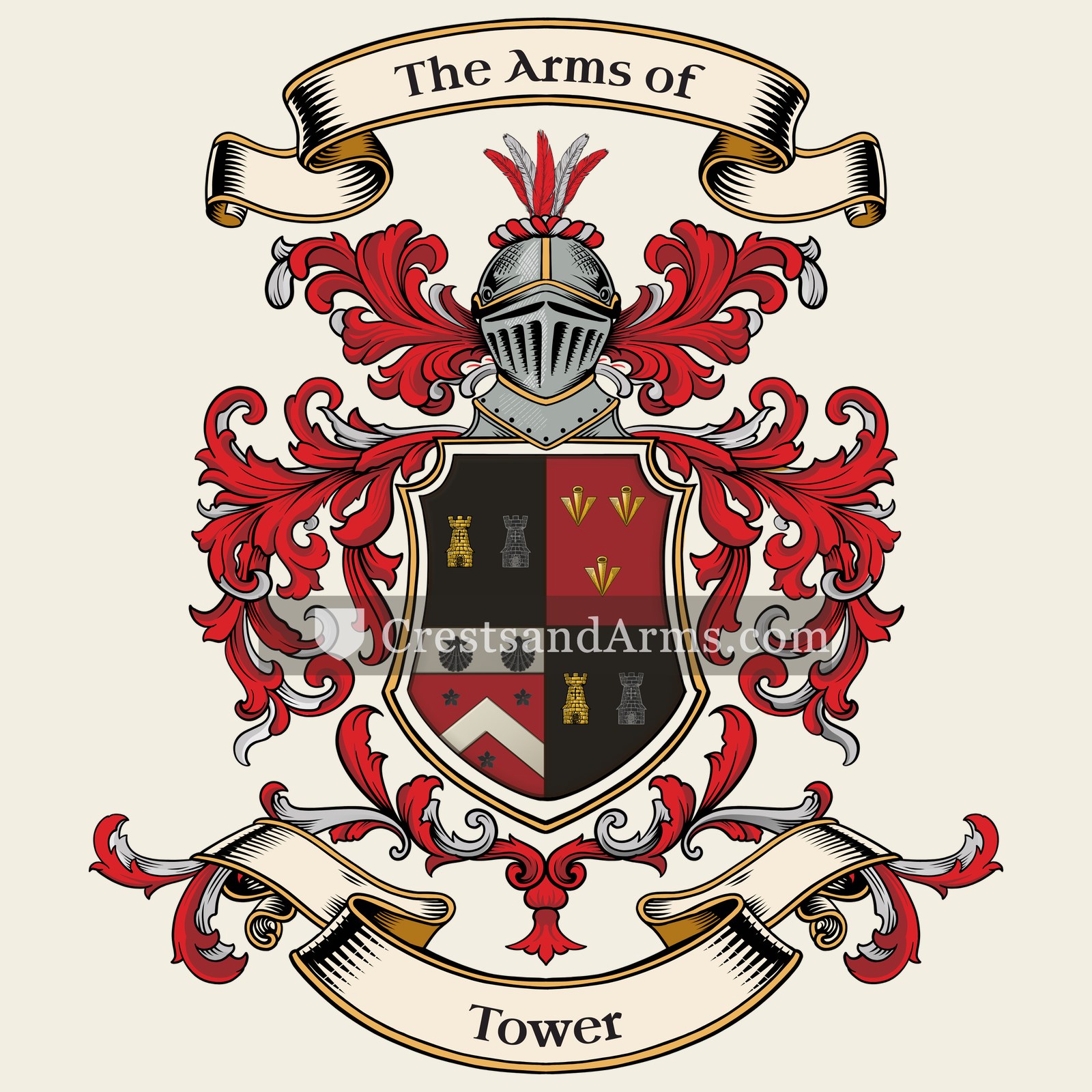 The Tower coat of arms, drawn from the recorded blazon