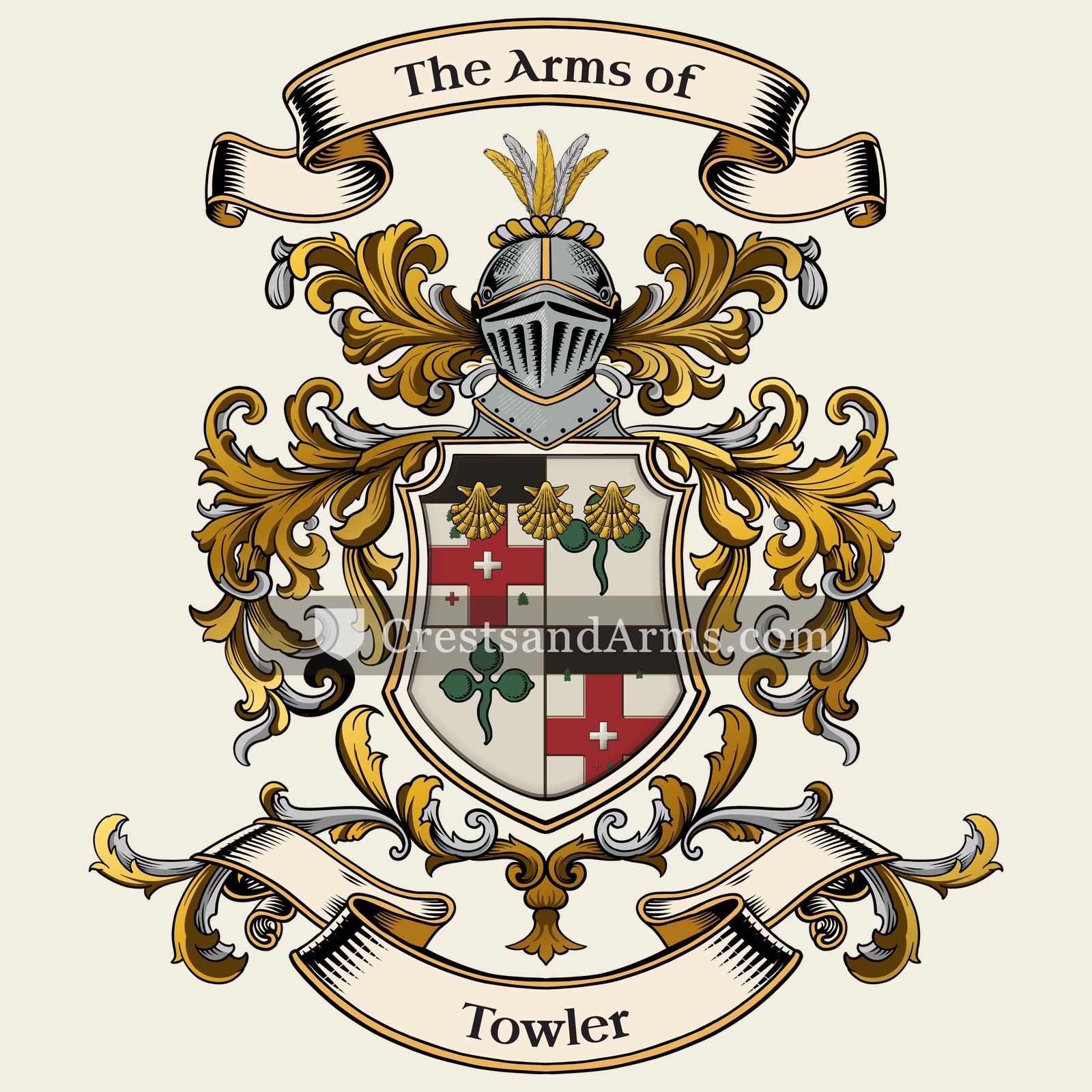 The Towler coat of arms, drawn from the recorded blazon