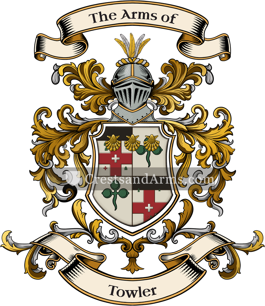 The Towler coat of arms, drawn from the recorded blazon