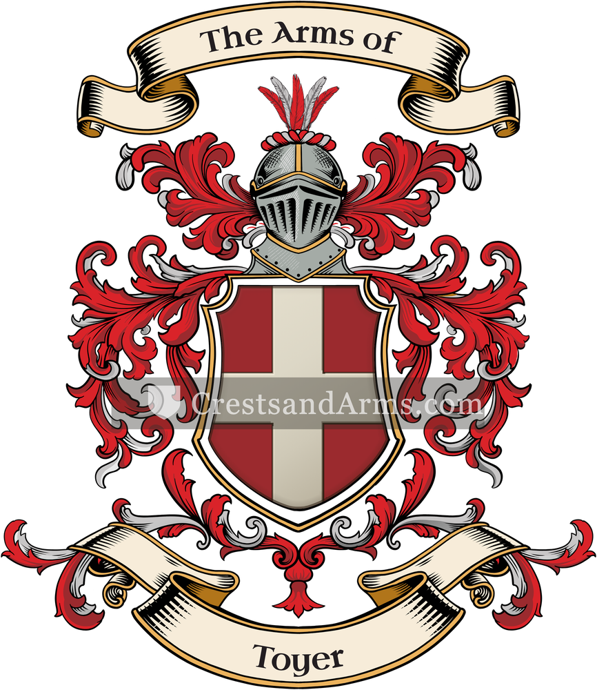 The Toyer coat of arms, drawn from the recorded blazon
