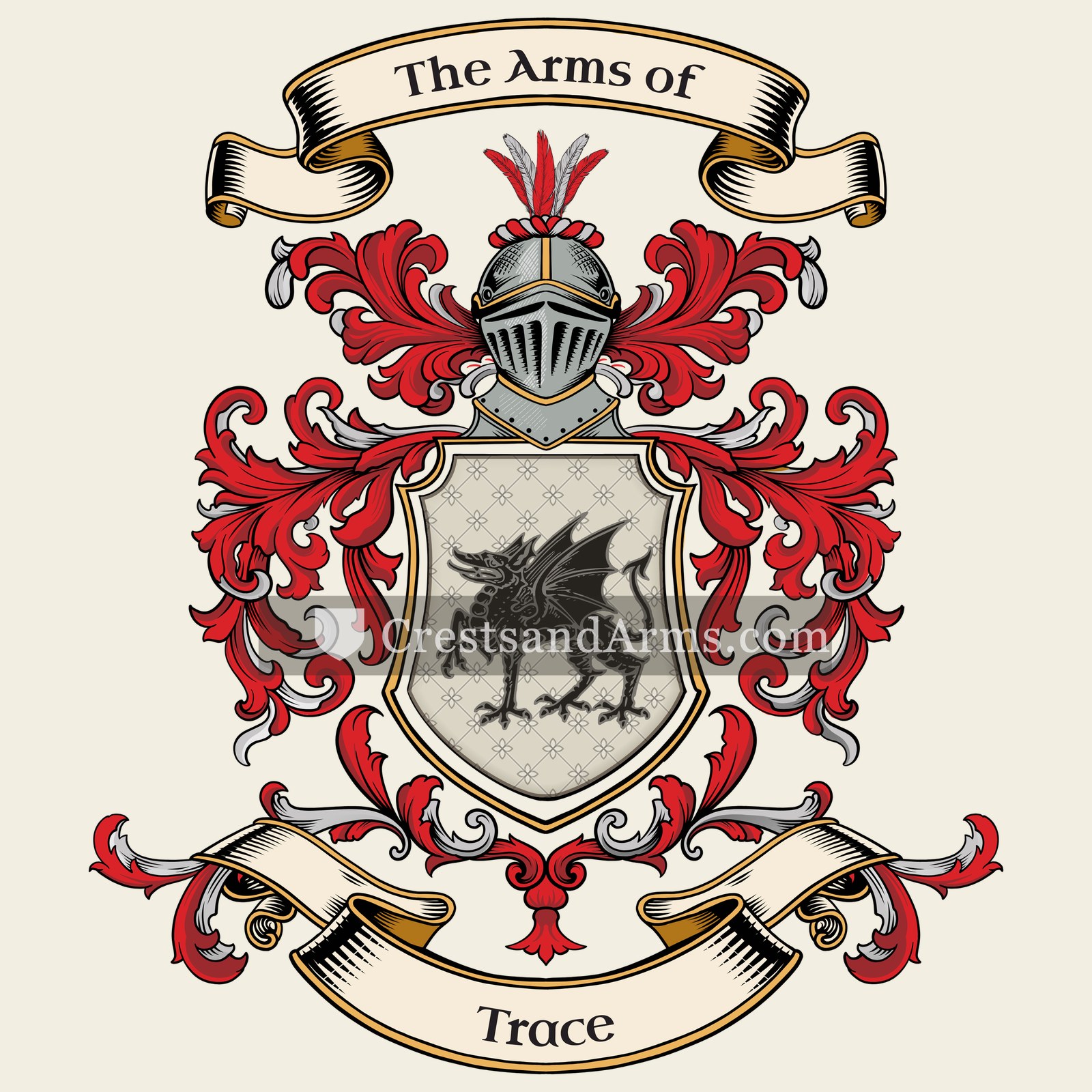 The Trace coat of arms, drawn from the recorded blazon