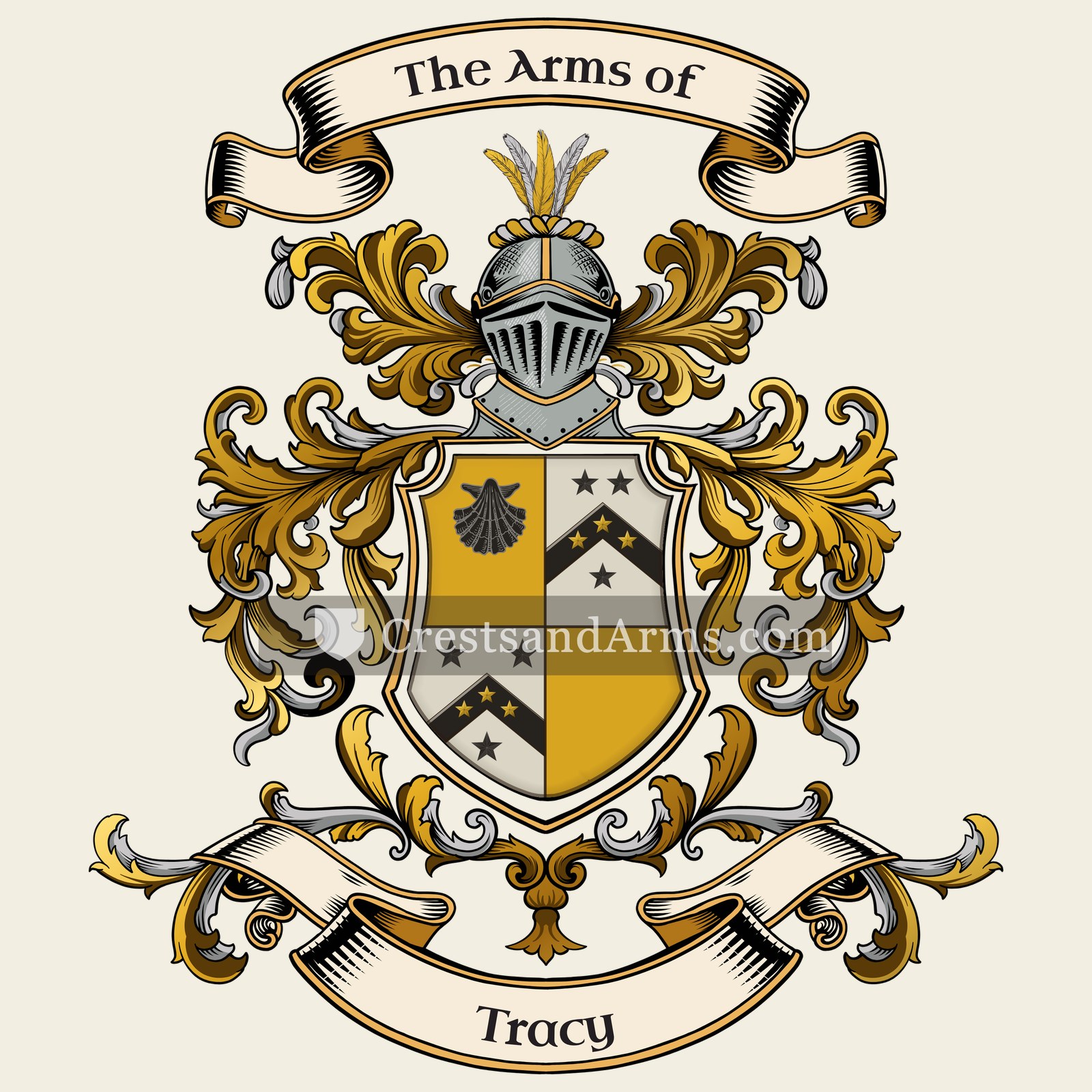 The Tracy coat of arms, drawn from the recorded blazon
