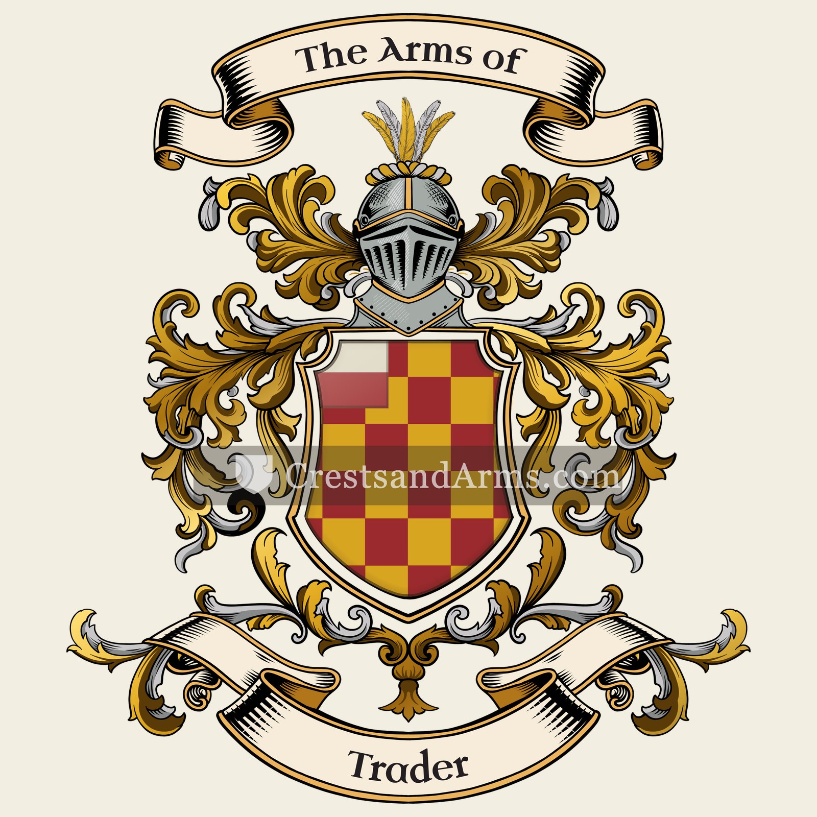 The Trader coat of arms, drawn from the recorded blazon