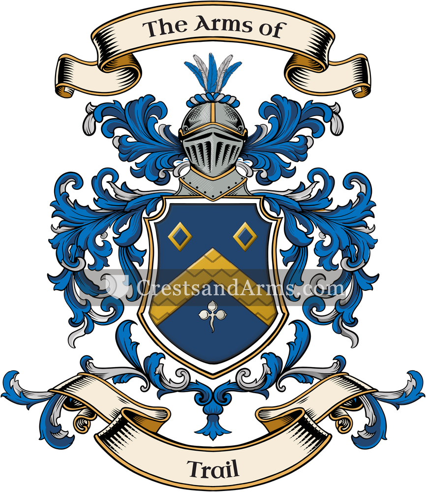 The Trail coat of arms, drawn from the recorded blazon