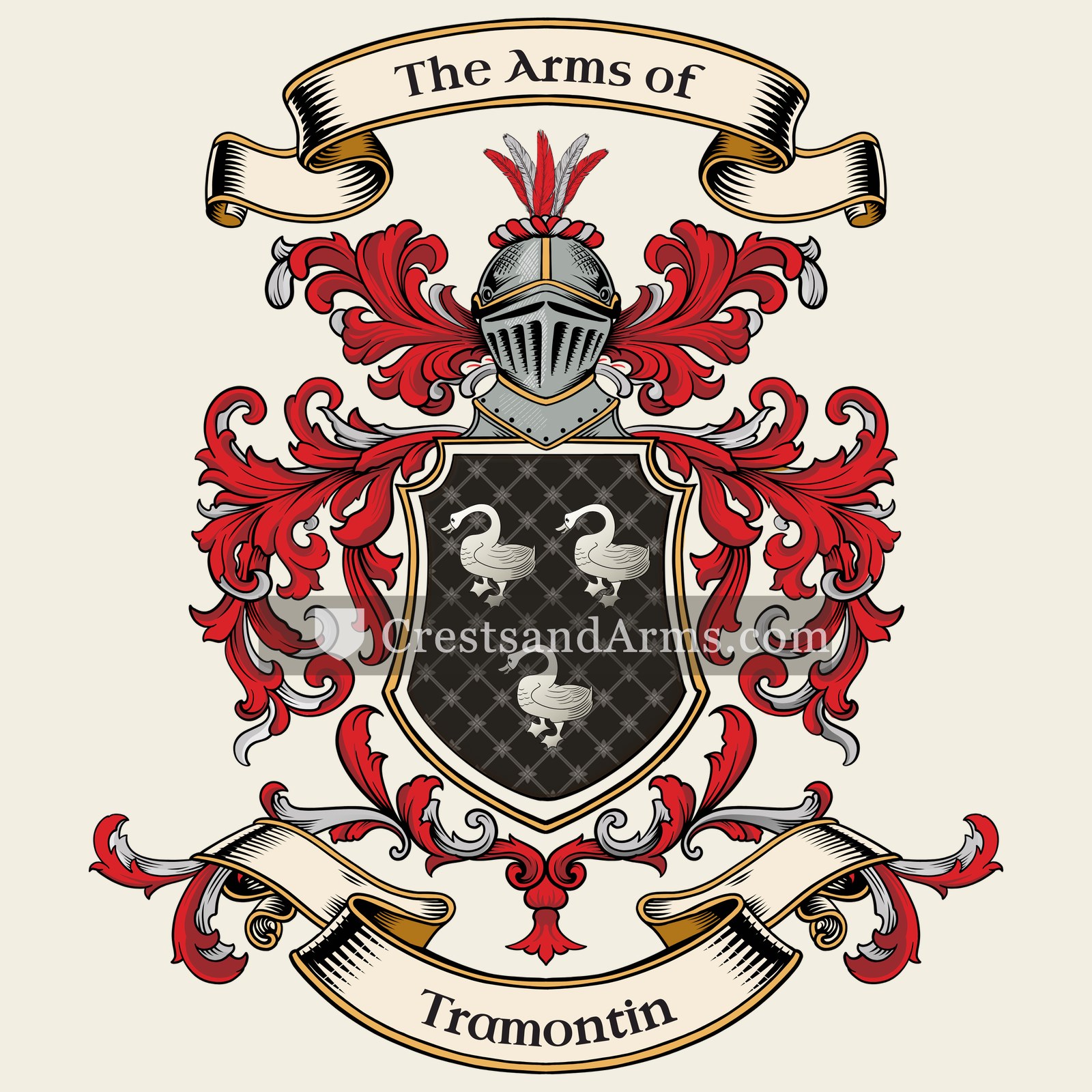 The Tramontin coat of arms, drawn from the recorded blazon