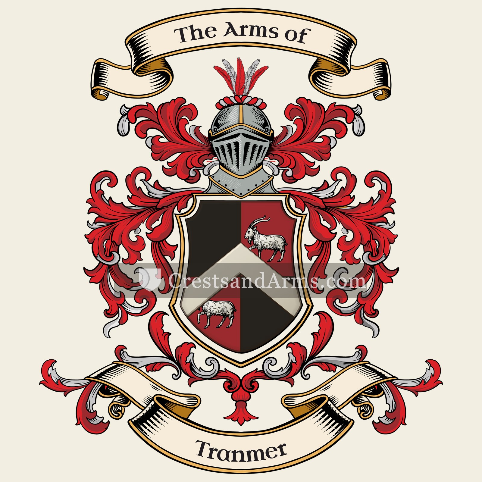 The Tranmer coat of arms, drawn from the recorded blazon