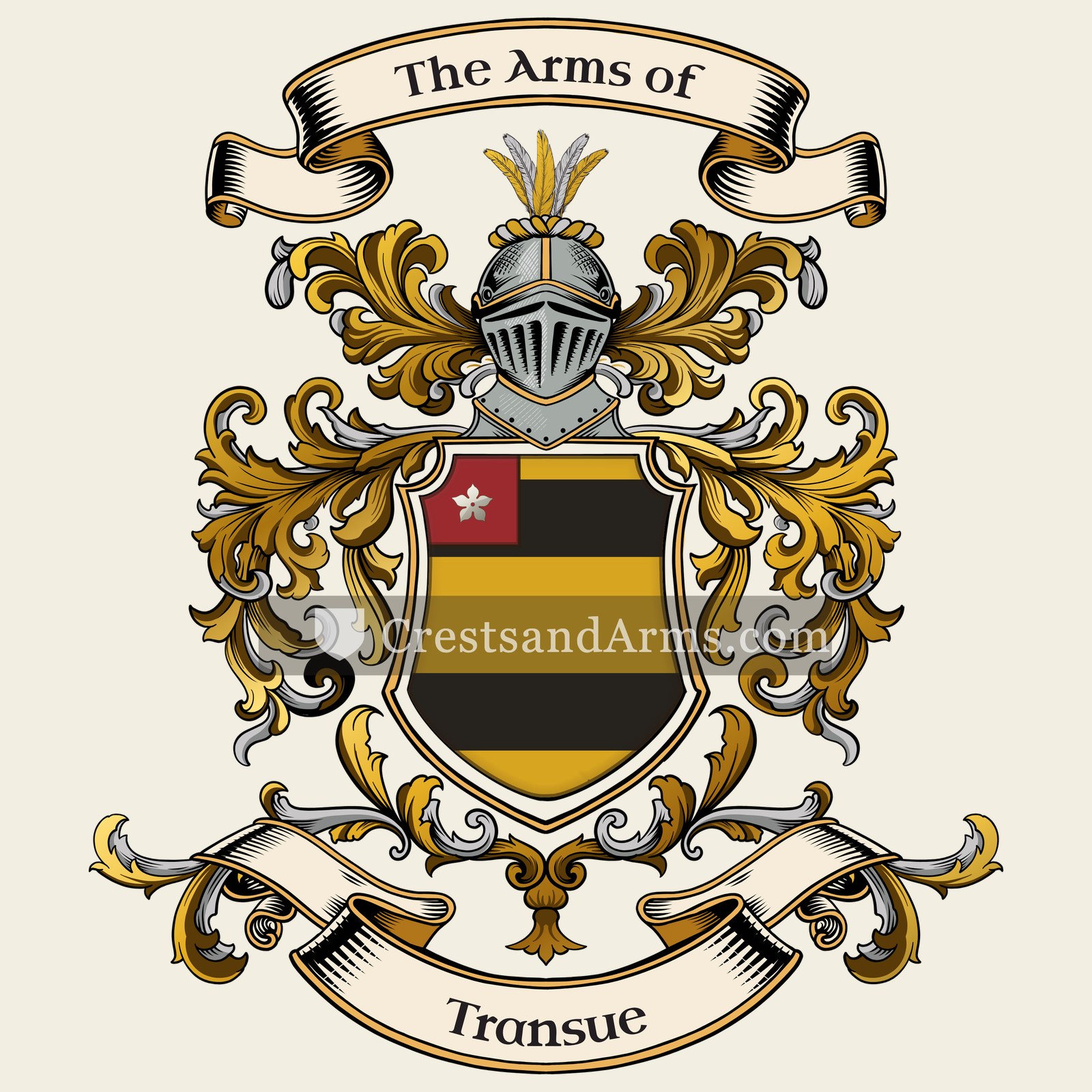 The Transue coat of arms, drawn from the recorded blazon