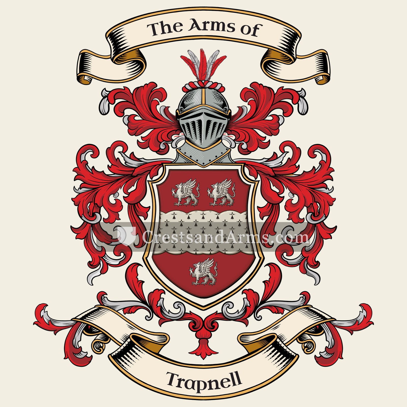 The Trapnell coat of arms, drawn from the recorded blazon