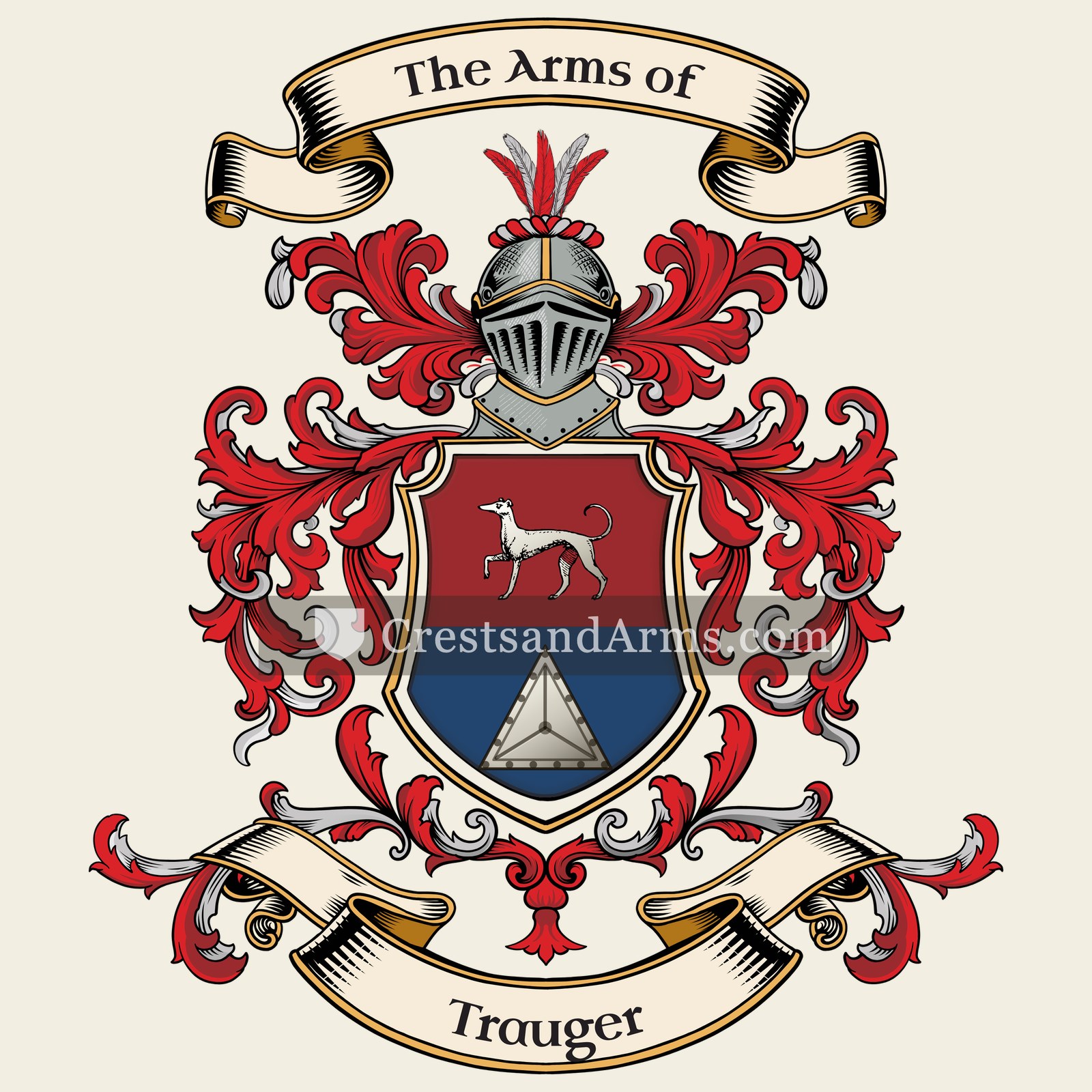 The Trauger coat of arms, drawn from the recorded blazon
