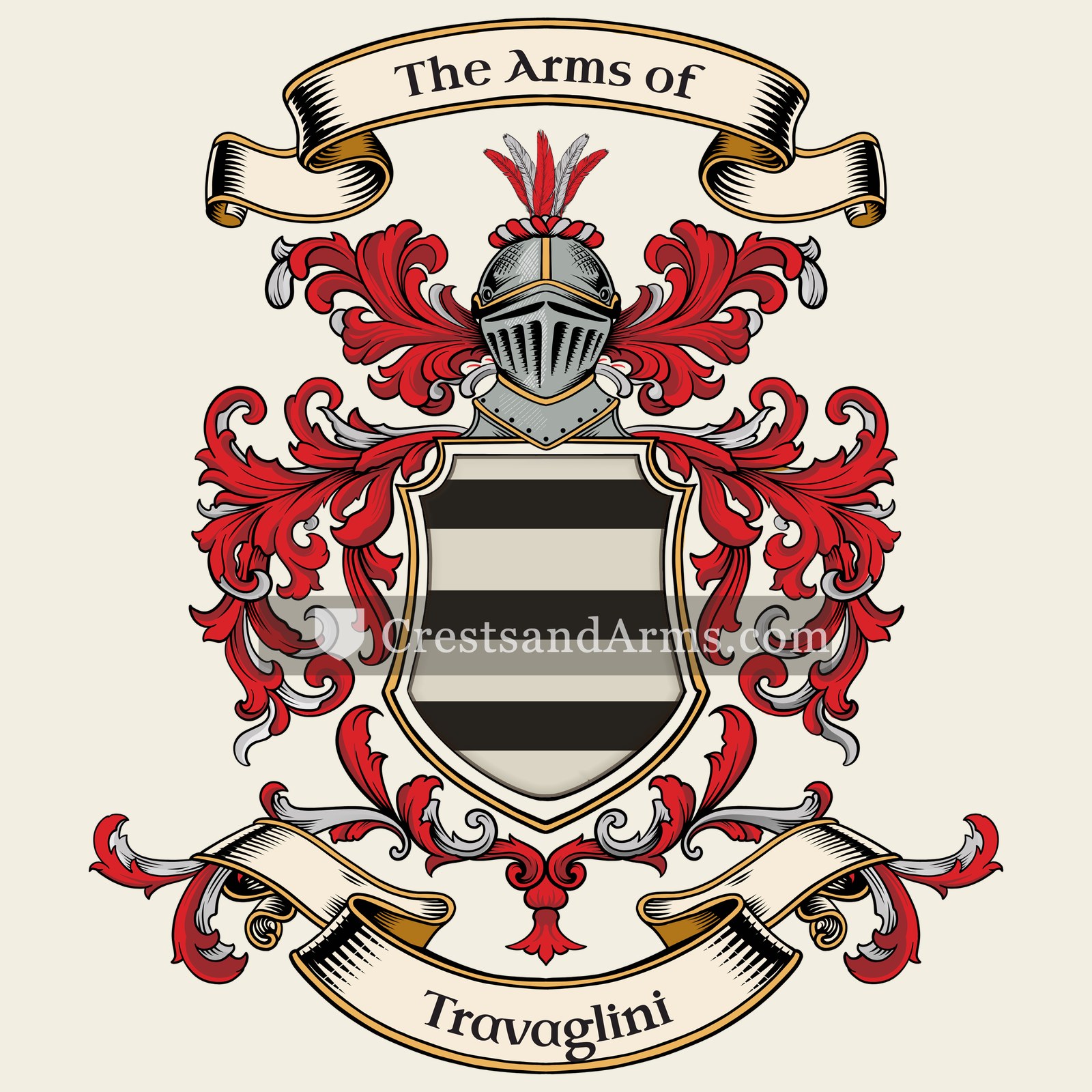 The Travaglini coat of arms, drawn from the recorded blazon