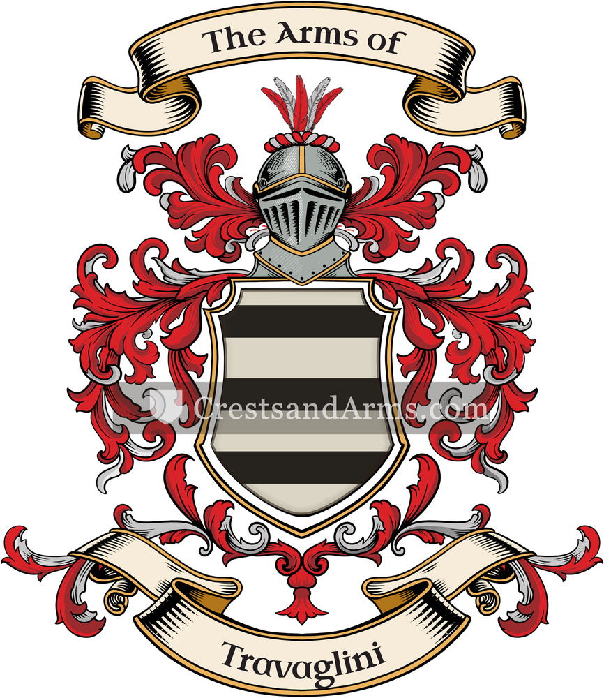 The Travaglini coat of arms, drawn from the recorded blazon