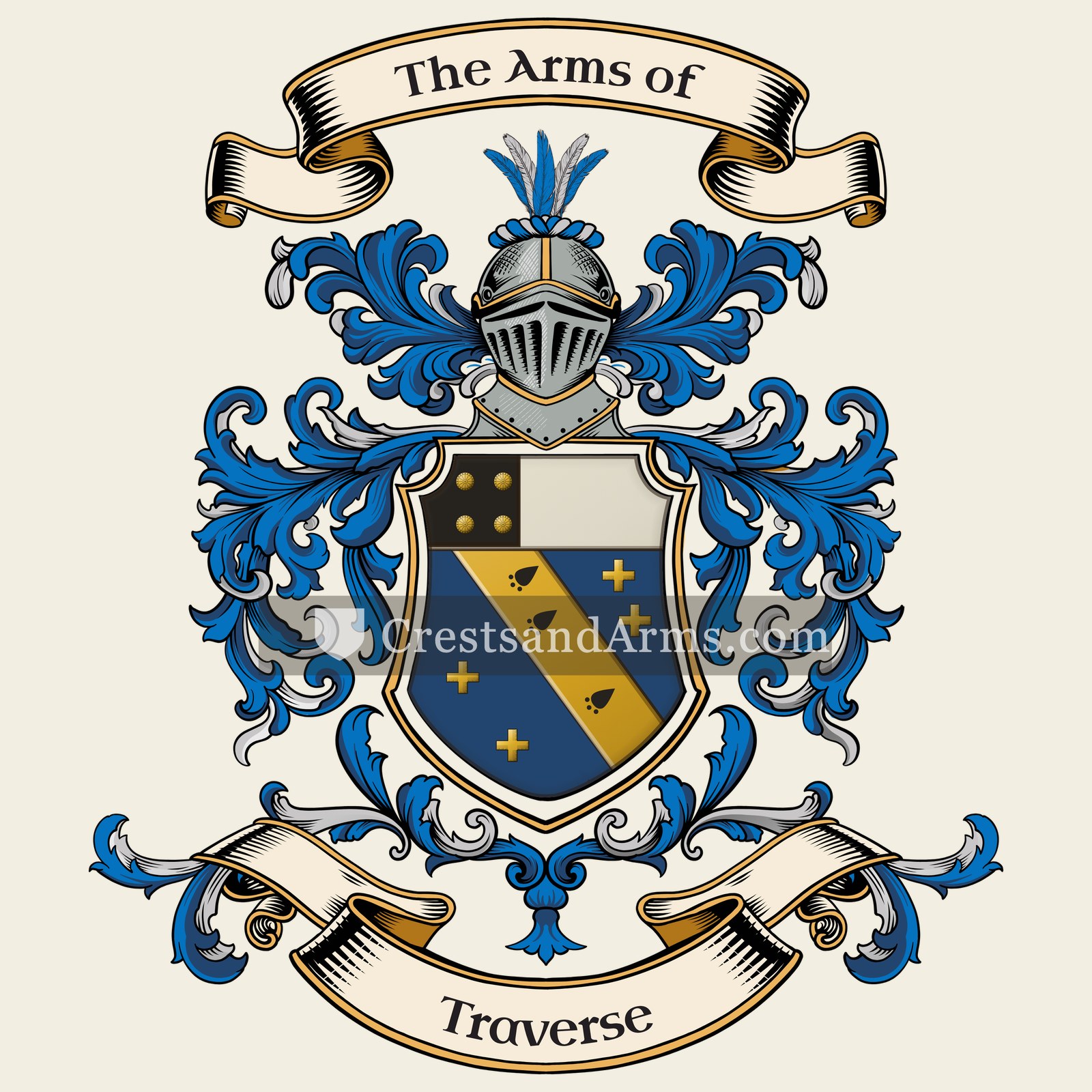 The Traverse coat of arms, drawn from the recorded blazon