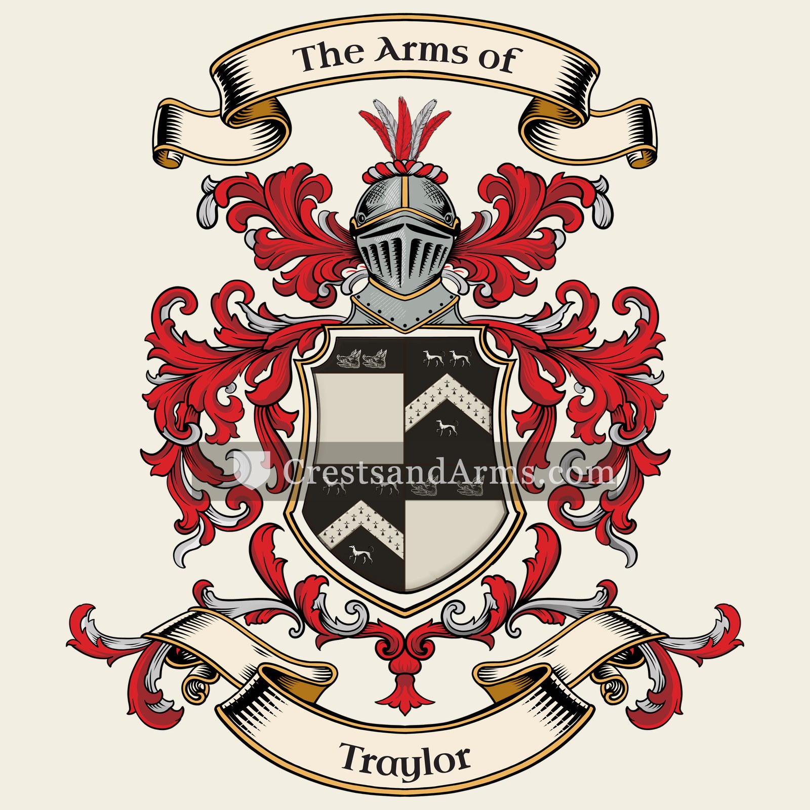 The Traylor coat of arms, drawn from the recorded blazon