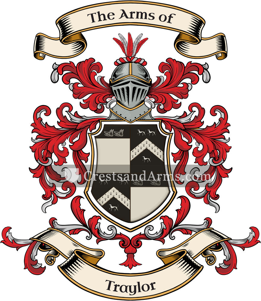 The Traylor coat of arms, drawn from the recorded blazon