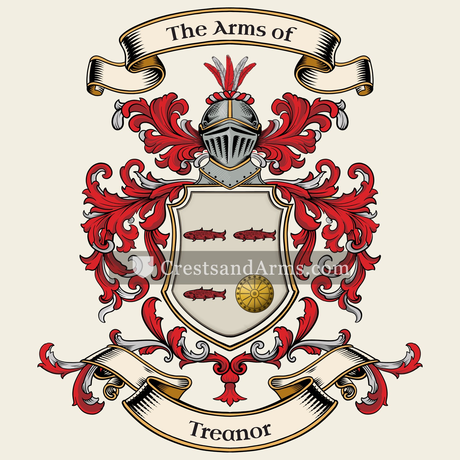 The Treanor coat of arms, drawn from the recorded blazon