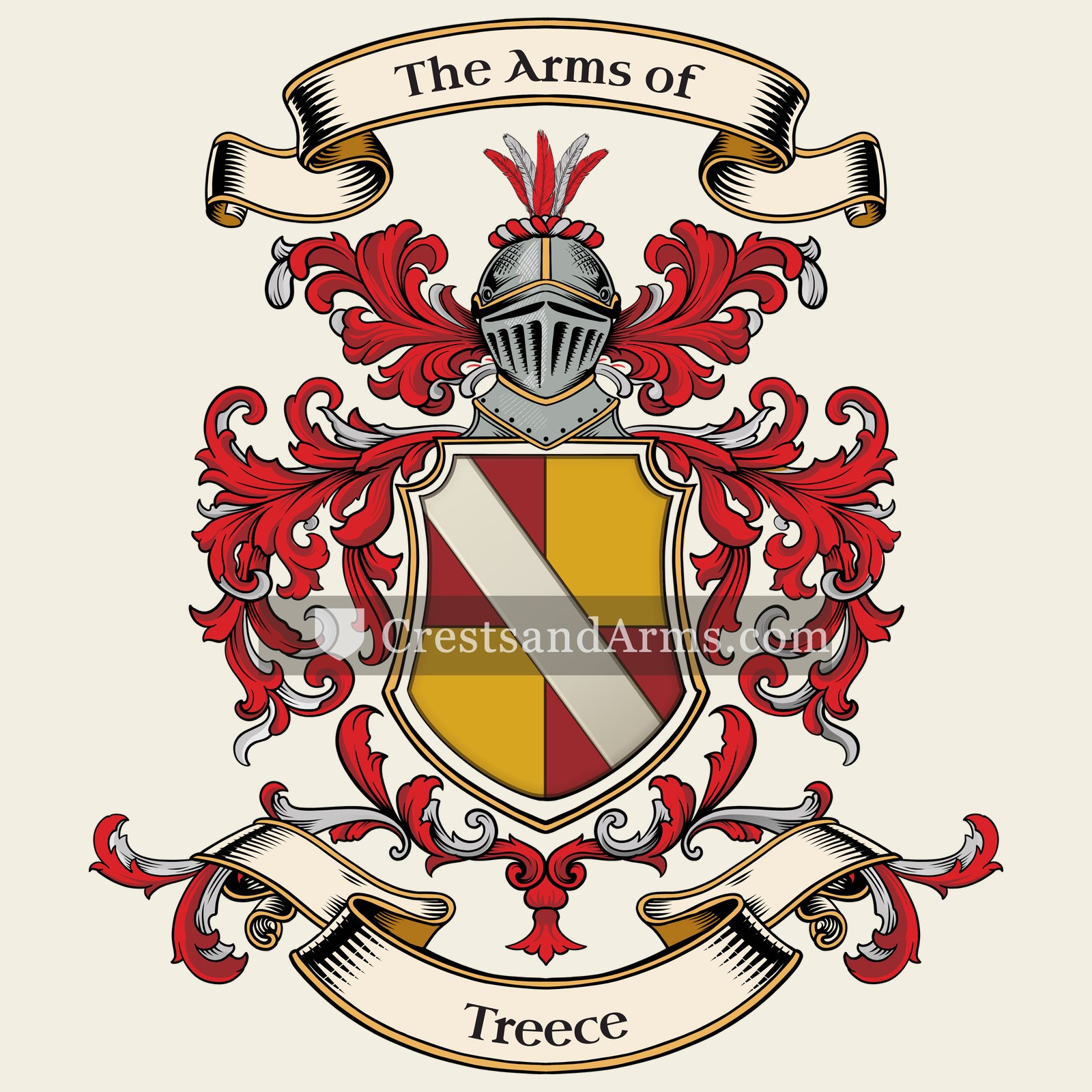 The Treece coat of arms, drawn from the recorded blazon