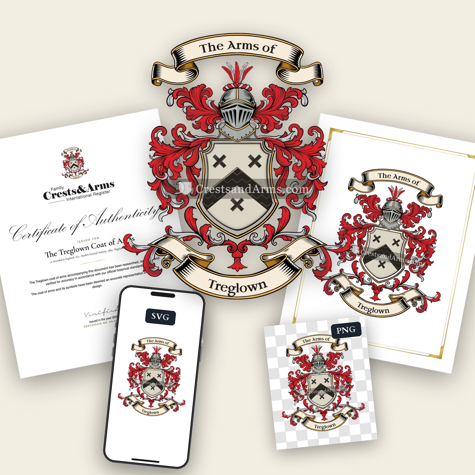 The Treglown arms on the coat of arms — digital pack
