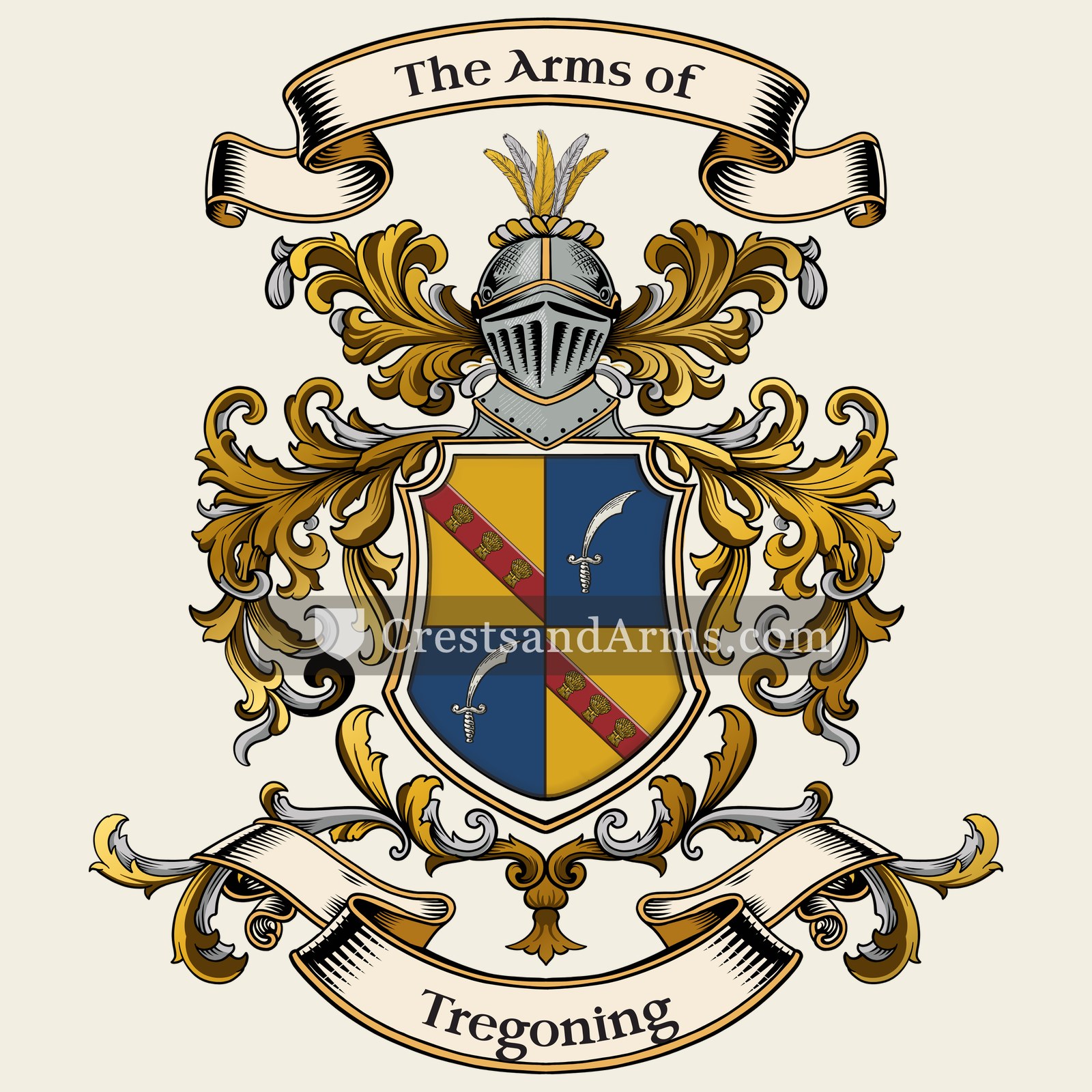 The Tregoning coat of arms, drawn from the recorded blazon