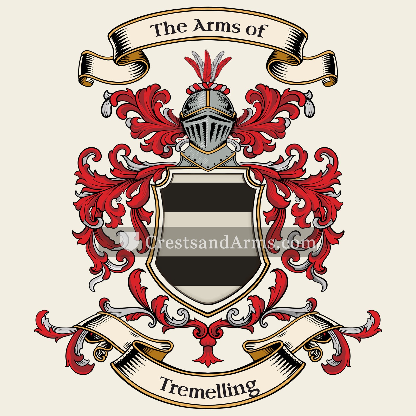 The Tremelling coat of arms, drawn from the recorded blazon
