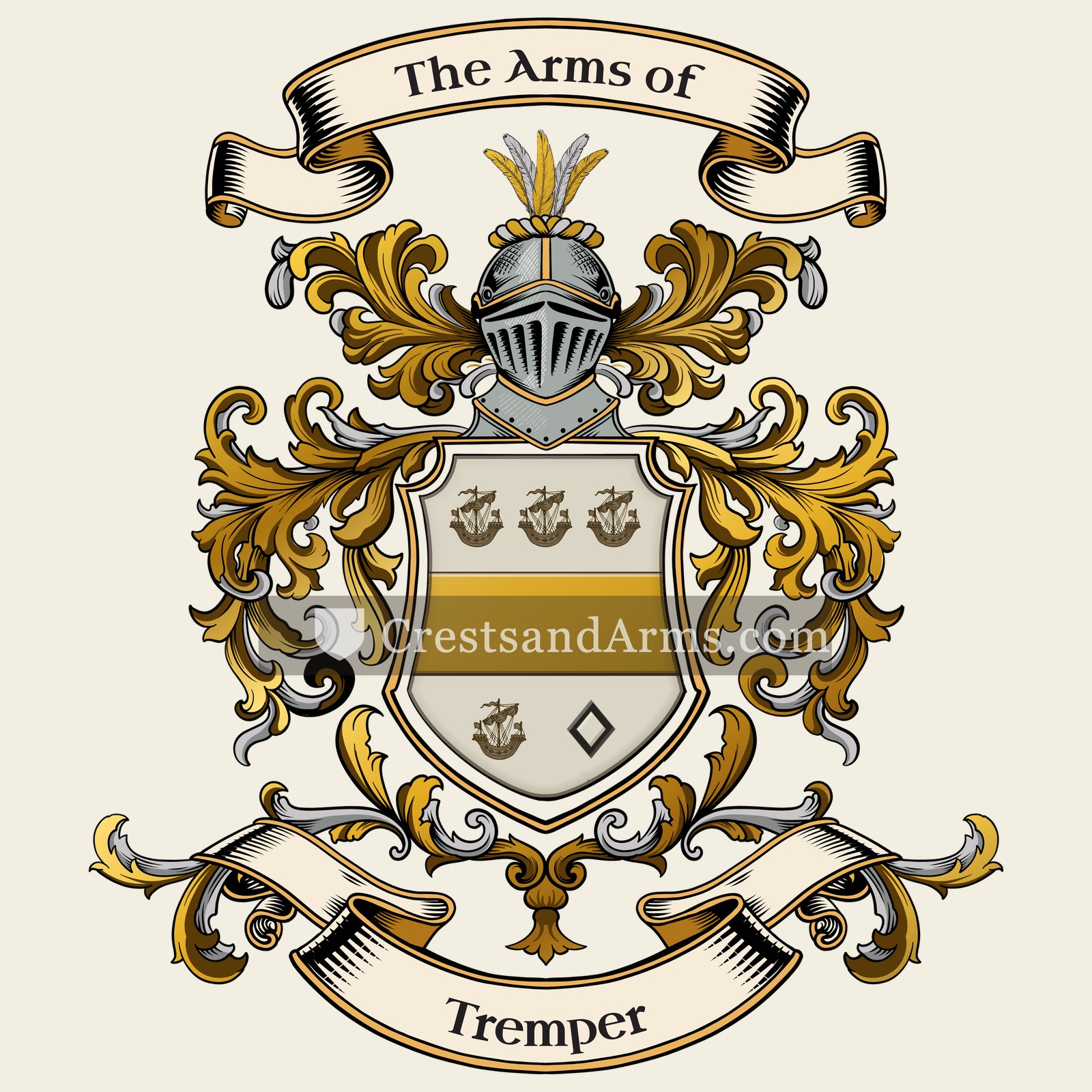 The Tremper coat of arms, drawn from the recorded blazon